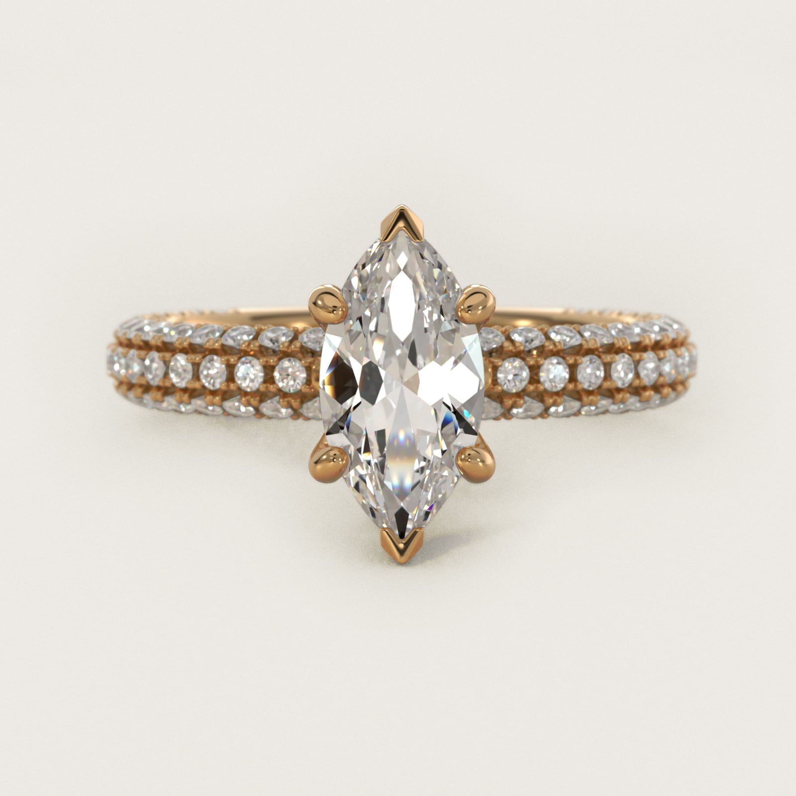 Trio MicroPavŽ Diamond Engagement Ring In 14K Yellow Gold By James Allen - Marquise Center
