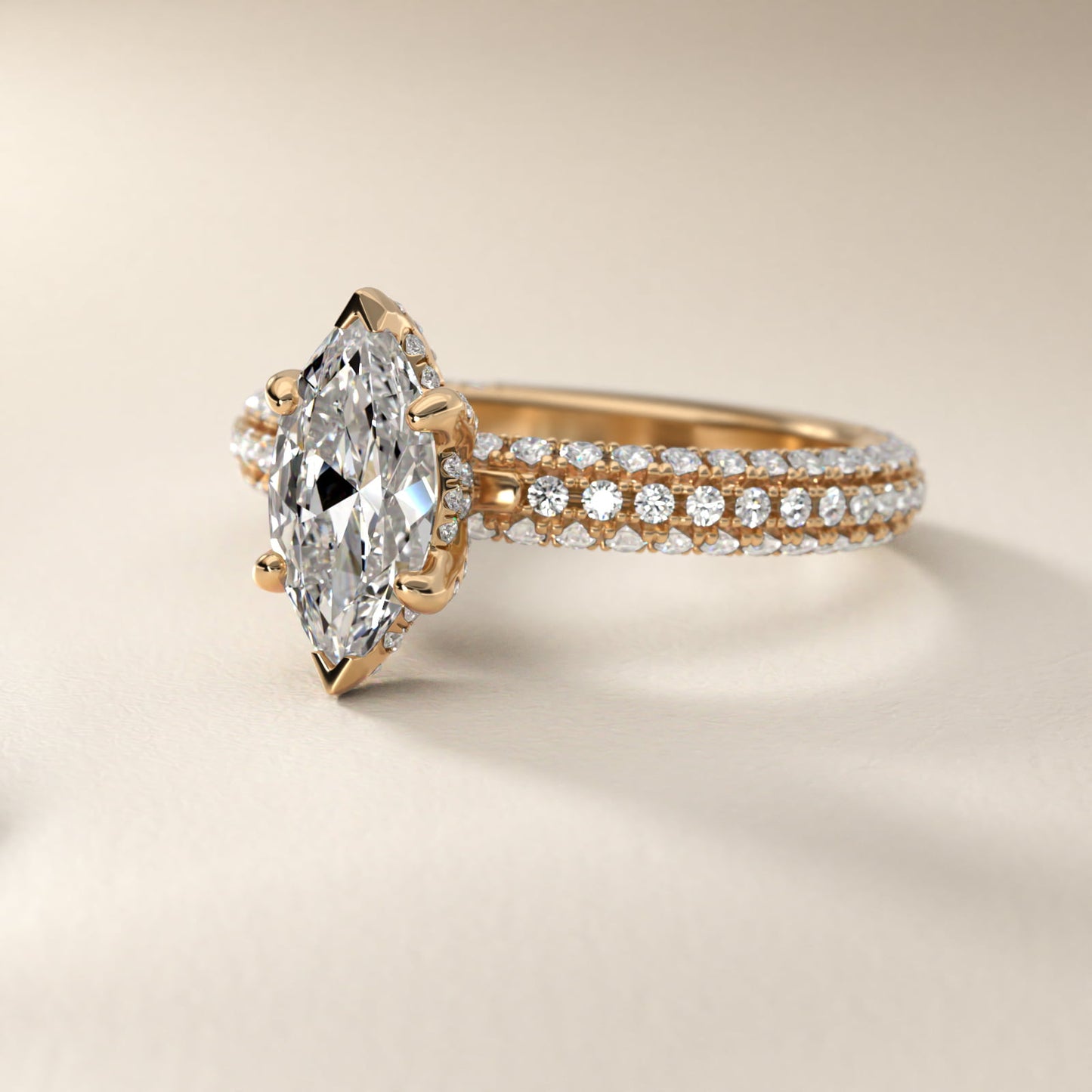 Trio MicroPavŽ Diamond Engagement Ring In 14K Yellow Gold By James Allen - Marquise Center