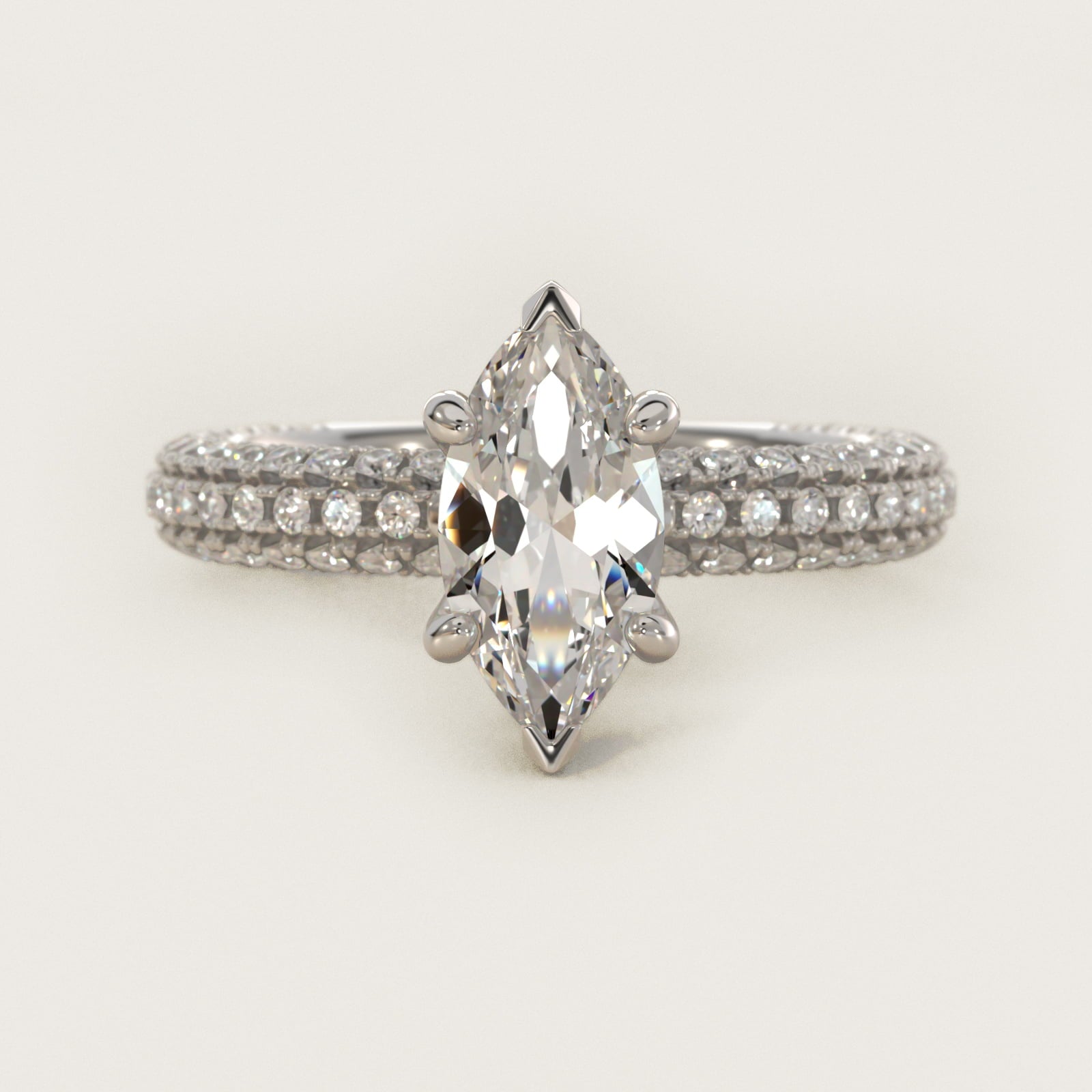 Trio MicroPav? Diamond Engagement Ring In Platinum By James Allen - Marquise Center