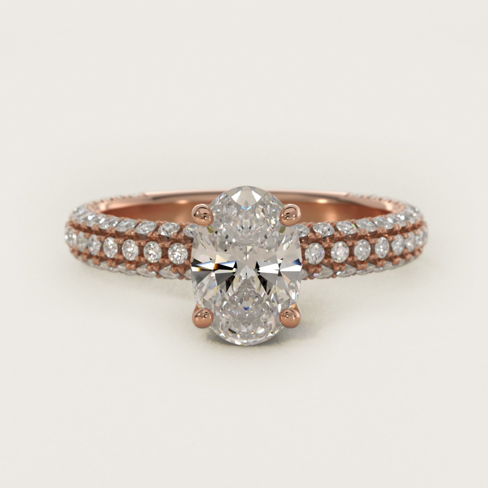 Trio MicroPavŽ Diamond Engagement Ring In 14K Rose Gold By James Allen - Oval Center