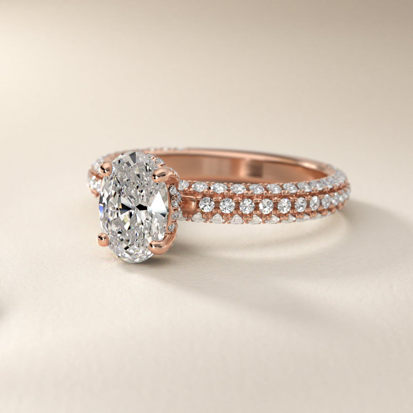 Trio MicroPav? Diamond Engagement Ring In 18k Rose Gold By James Allen - Oval Center