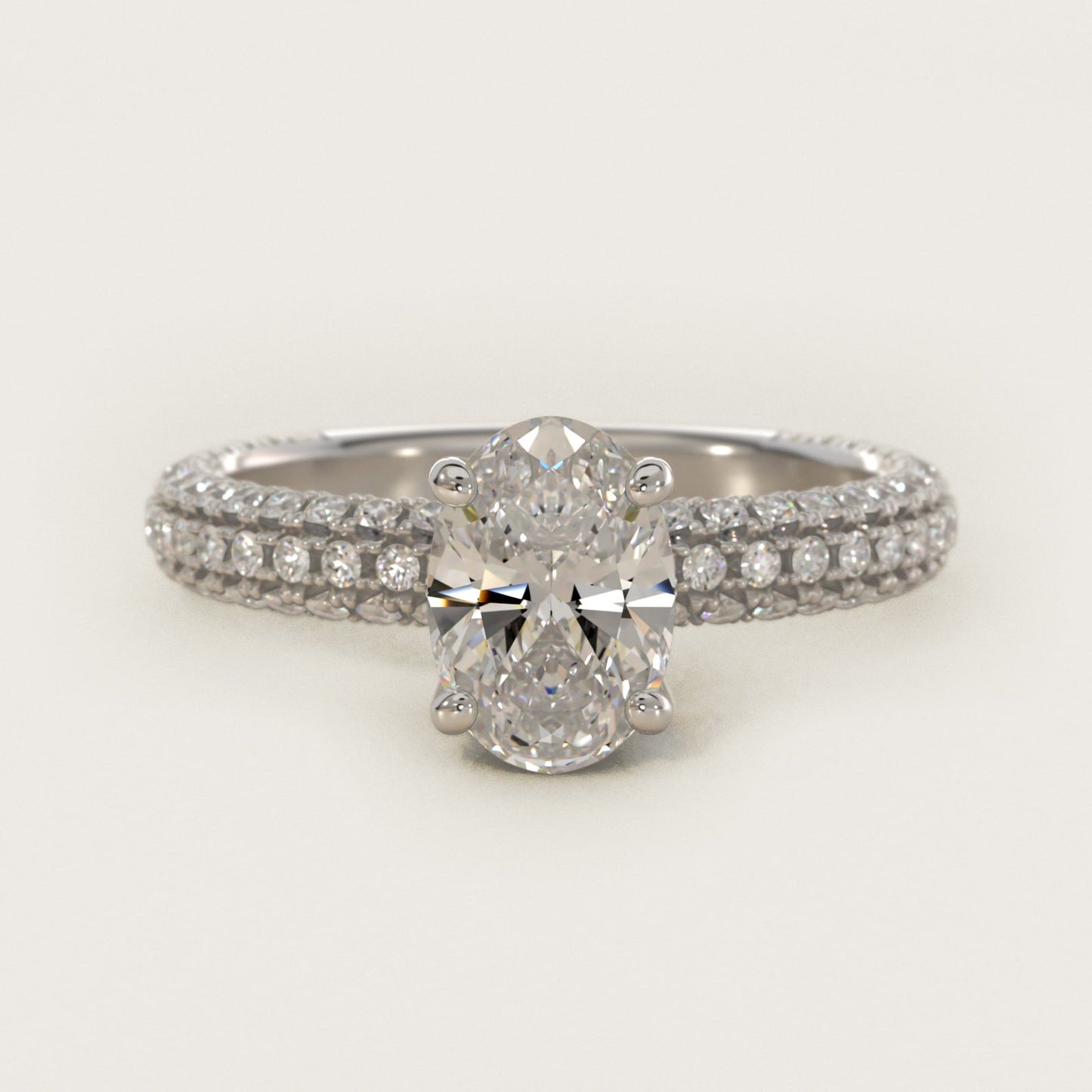 Trio MicroPavŽ Diamond Engagement Ring In 14K White Gold By James Allen - Oval Center
