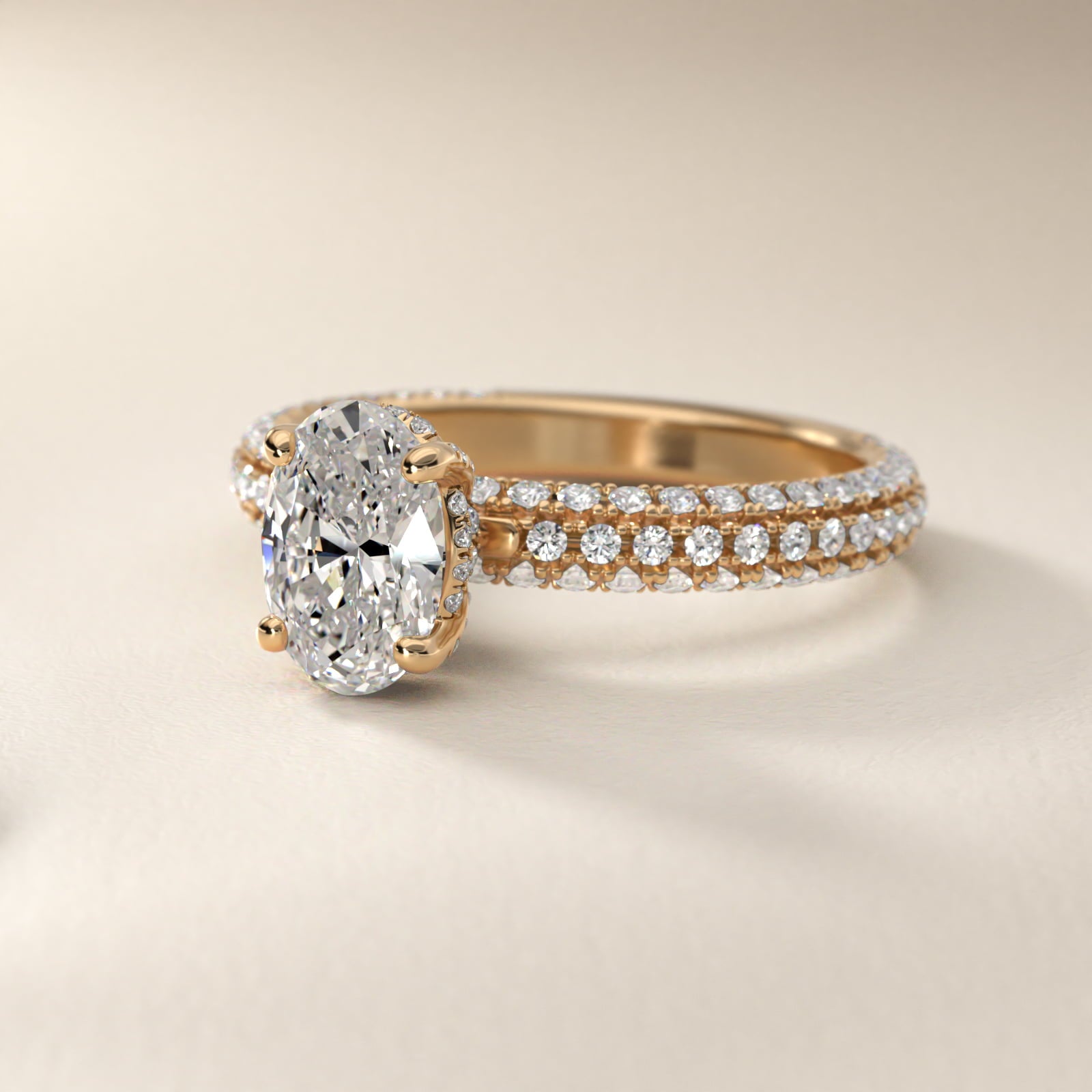 Trio MicroPav? Diamond Engagement Ring In 18k Yellow Gold By James Allen - Oval Center