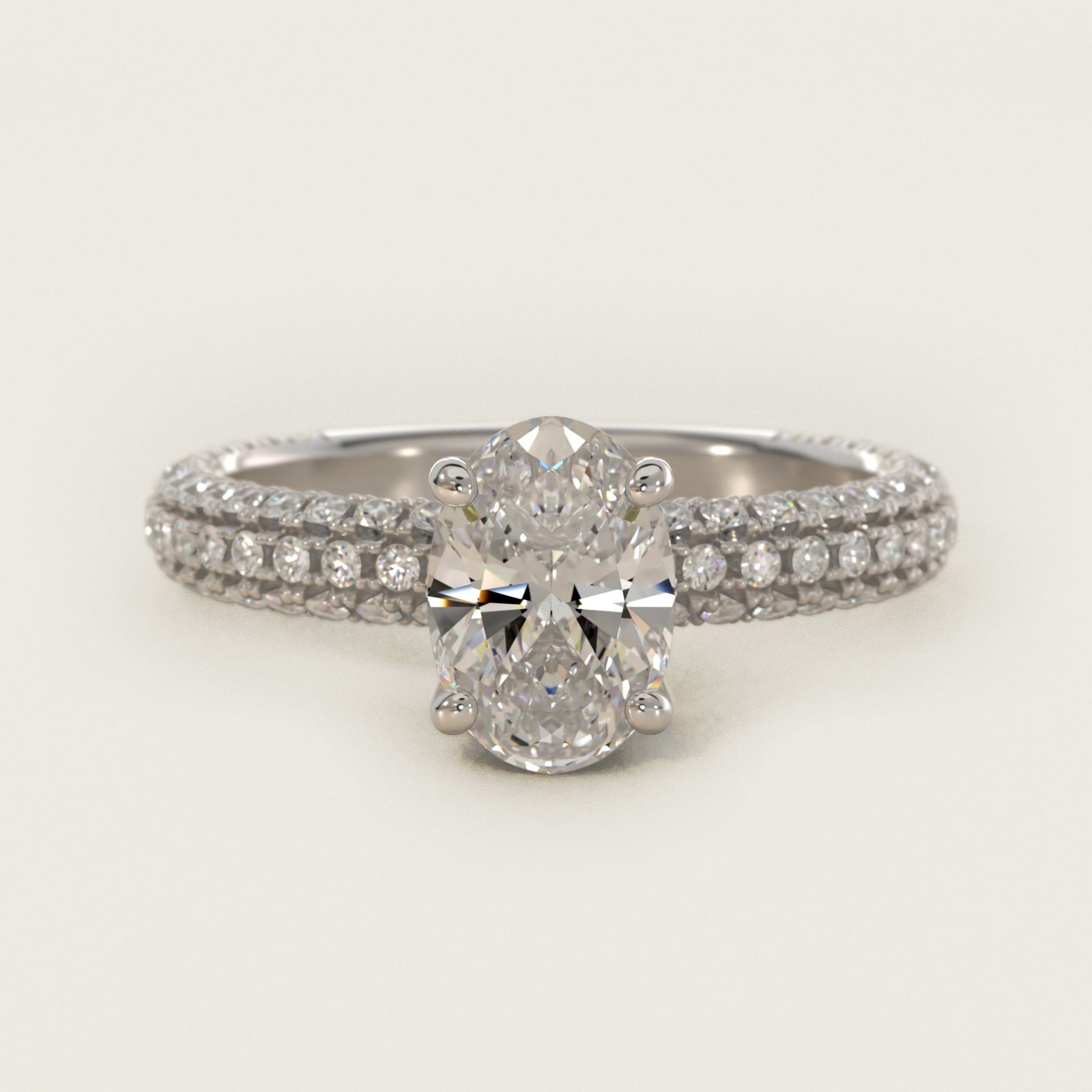 Trio MicroPav? Diamond Engagement Ring In Platinum By James Allen - Oval Center