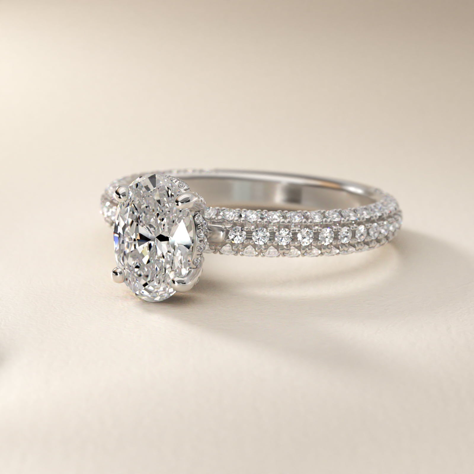 Trio MicroPav? Diamond Engagement Ring In Platinum By James Allen - Oval Center