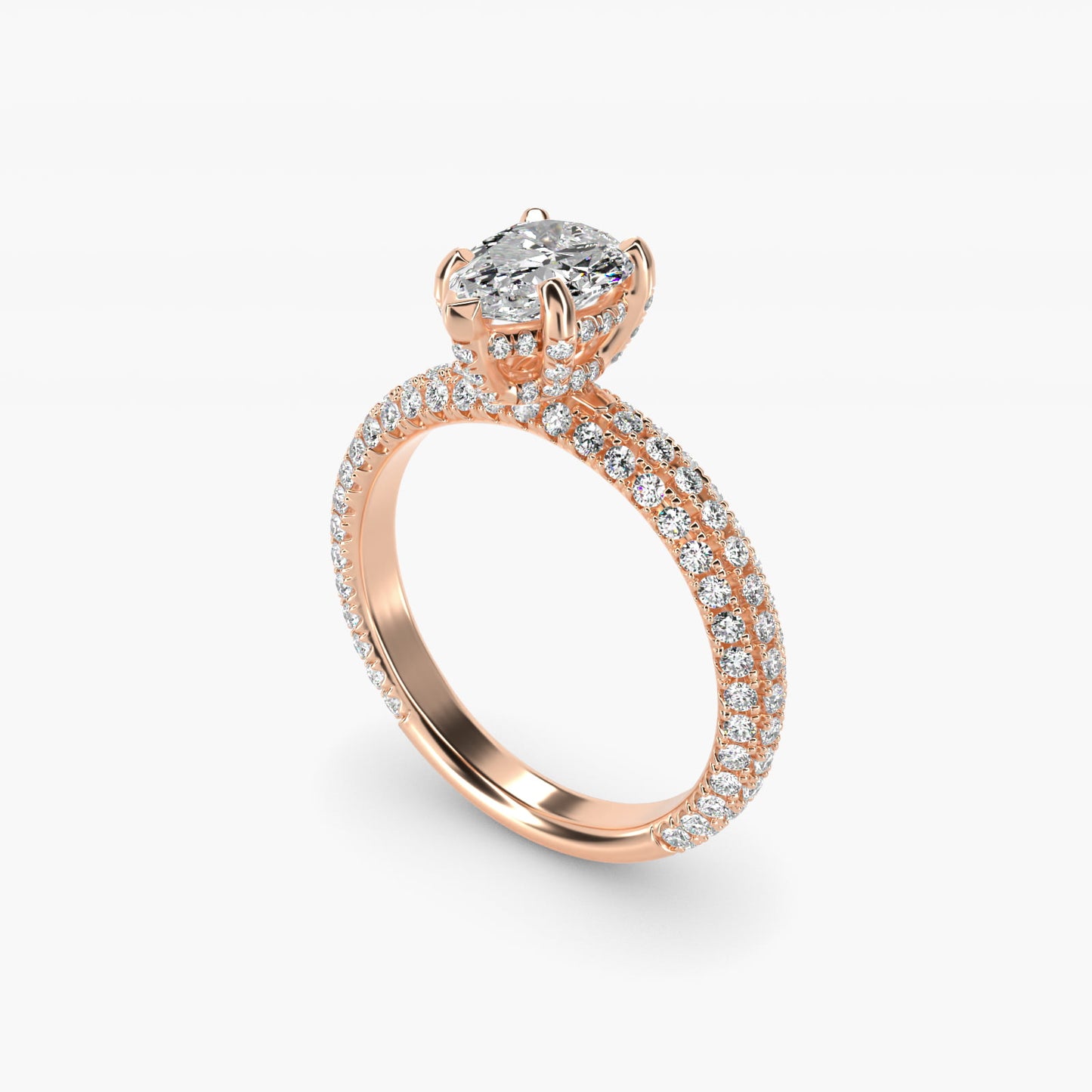 Trio MicroPavŽ Diamond Engagement Ring In 14K Rose Gold By James Allen - Pear Center