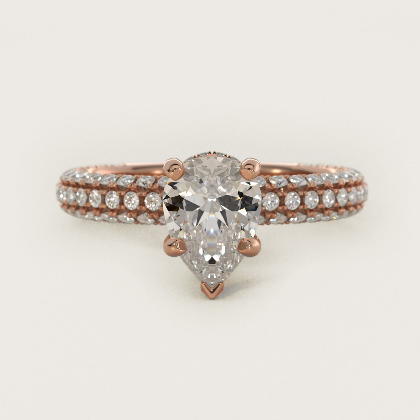 Trio MicroPav? Diamond Engagement Ring In 18k Rose Gold By James Allen - Pear Center