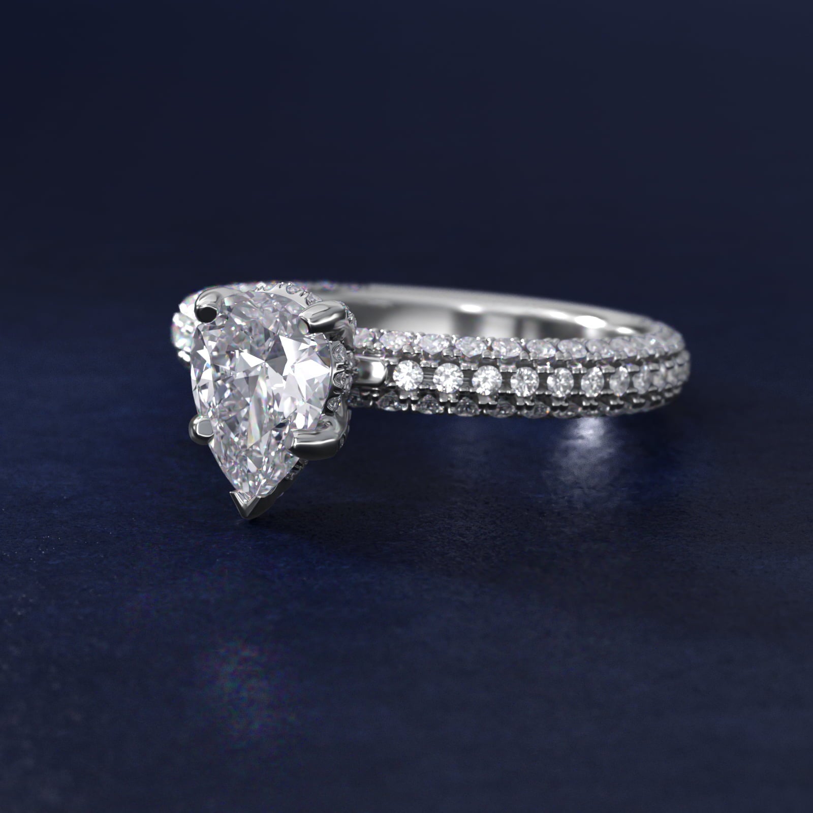 Trio MicroPavŽ Diamond Engagement Ring In 14K White Gold By James Allen - Pear Center