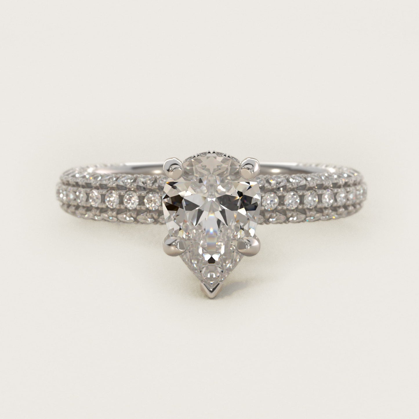 Trio MicroPavŽ Diamond Engagement Ring In 14K White Gold By James Allen - Pear Center