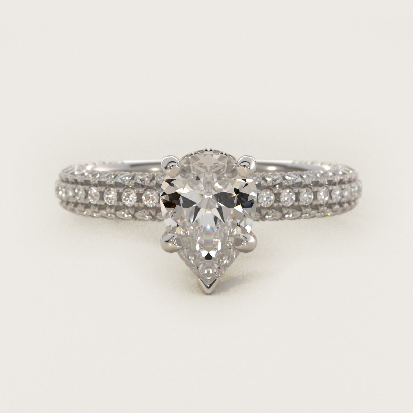 Trio MicroPavŽ Diamond Engagement Ring In 14K White Gold By James Allen - Pear Center