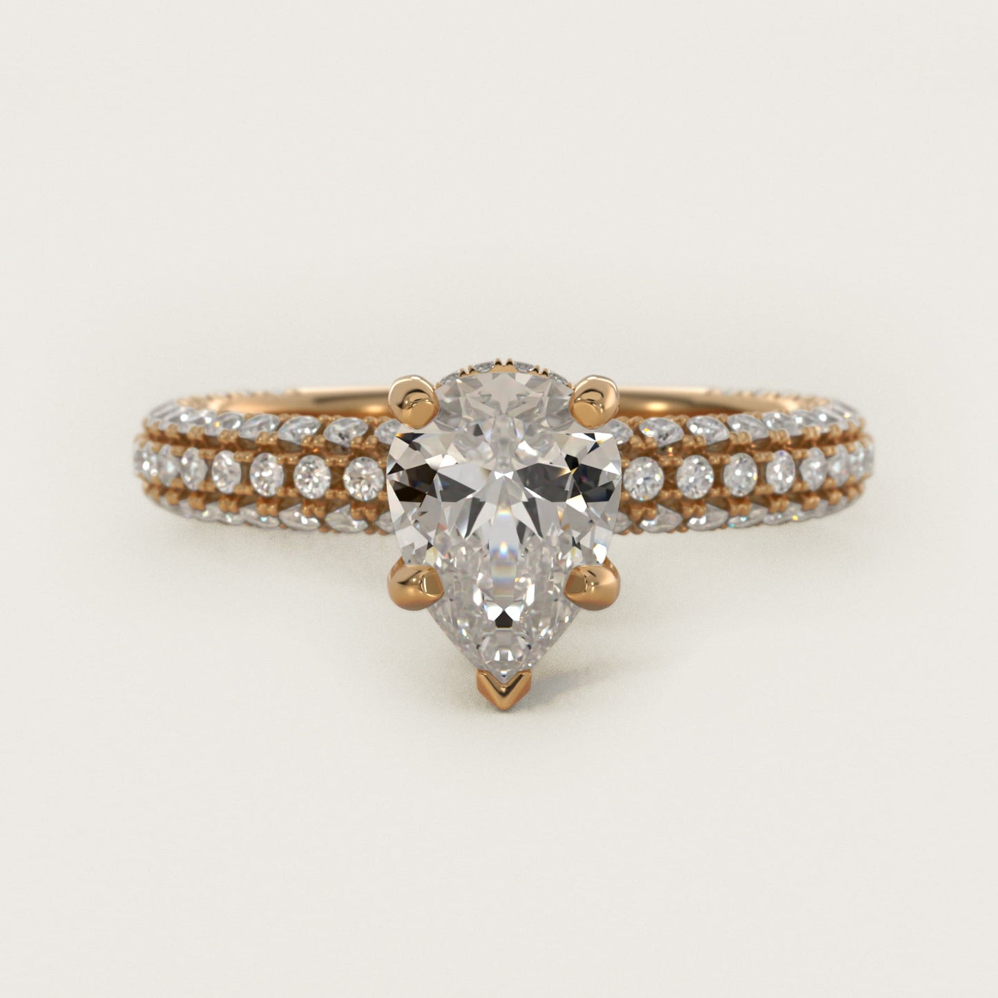 Trio MicroPavŽ Diamond Engagement Ring In 14K Yellow Gold By James Allen - Pear Center