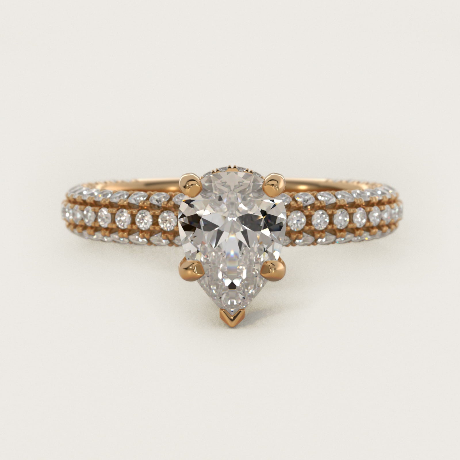 Trio MicroPav? Diamond Engagement Ring In 18k Yellow Gold By James Allen - Pear Center