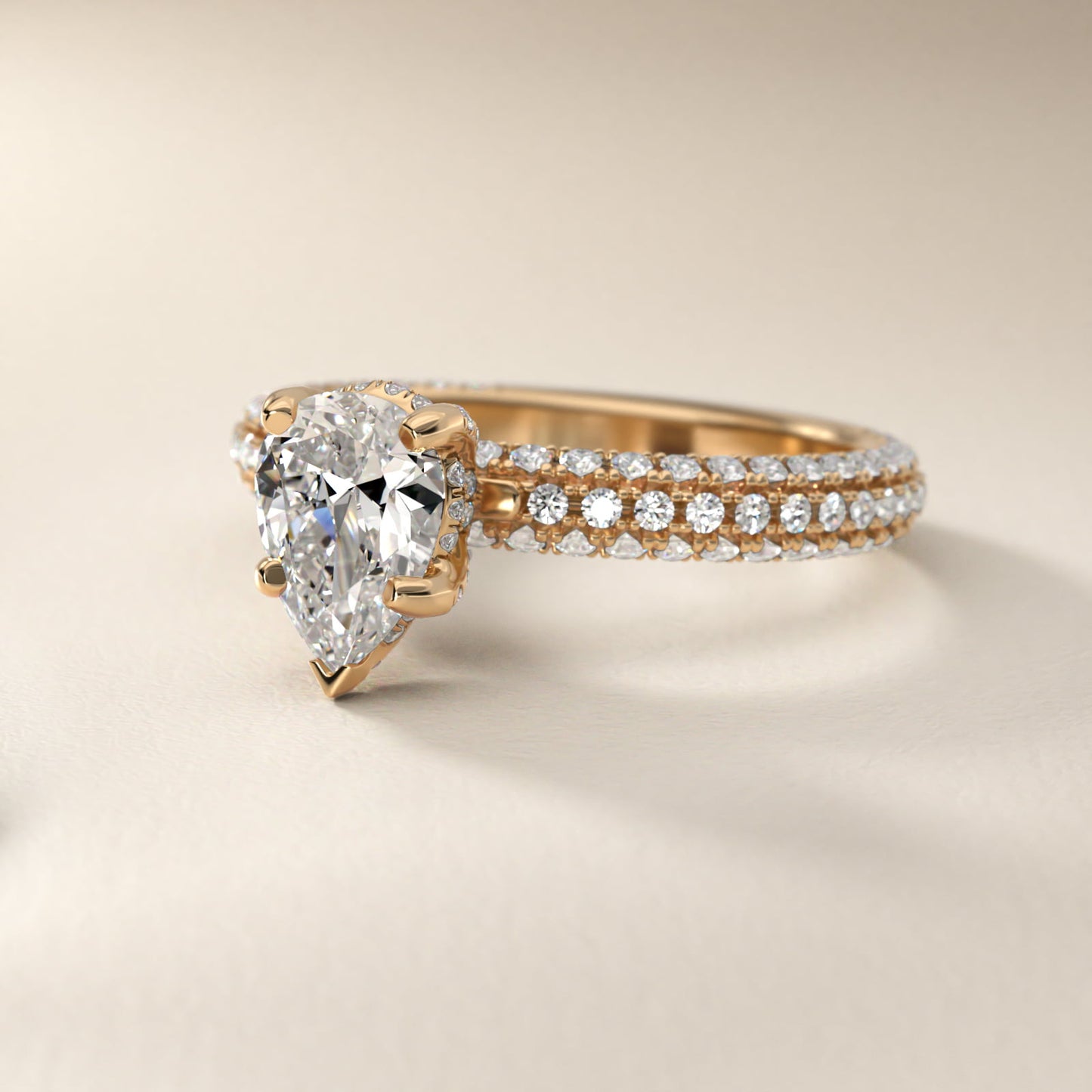 Trio MicroPavŽ Diamond Engagement Ring In 14K Yellow Gold By James Allen - Pear Center