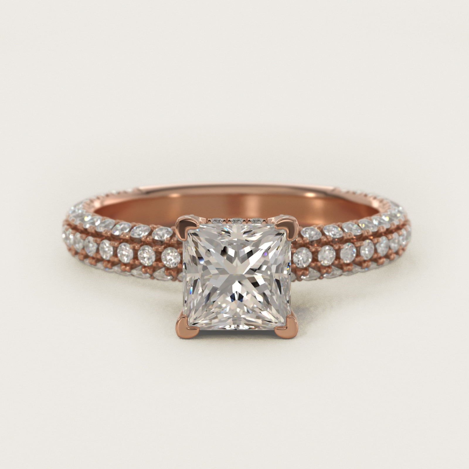 Trio MicroPav? Diamond Engagement Ring In 18k Rose Gold By James Allen - Princess Center