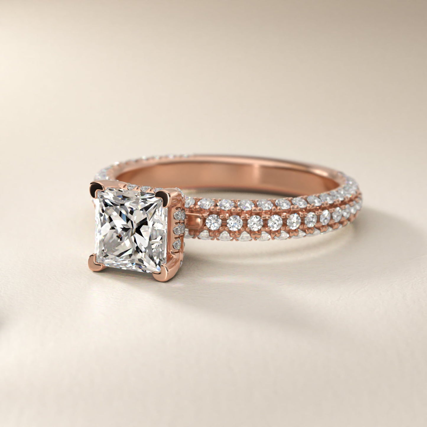 Trio MicroPavŽ Diamond Engagement Ring In 14K Rose Gold By James Allen - Princess Center