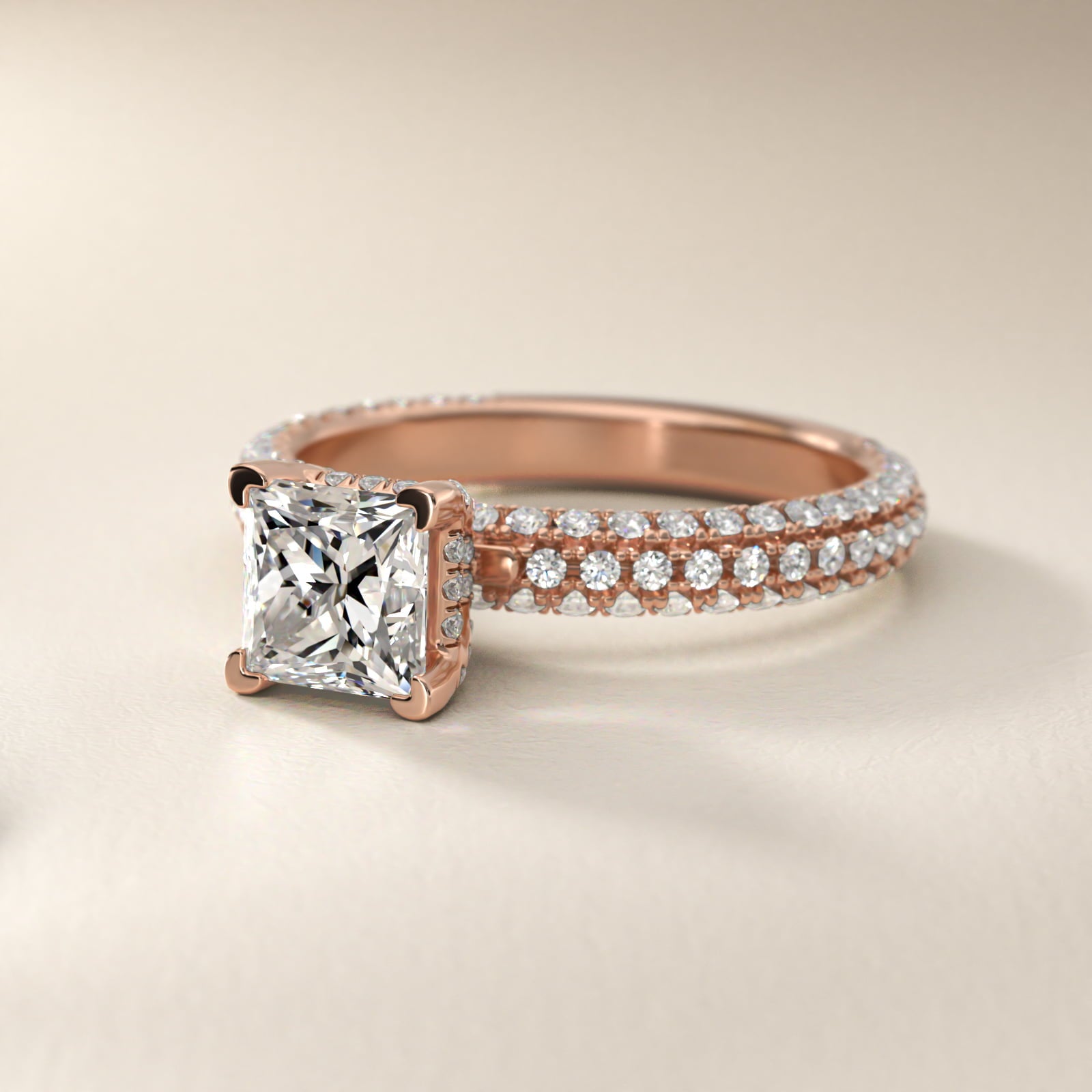 Trio MicroPavŽ Diamond Engagement Ring In 14K Rose Gold By James Allen - Princess Center