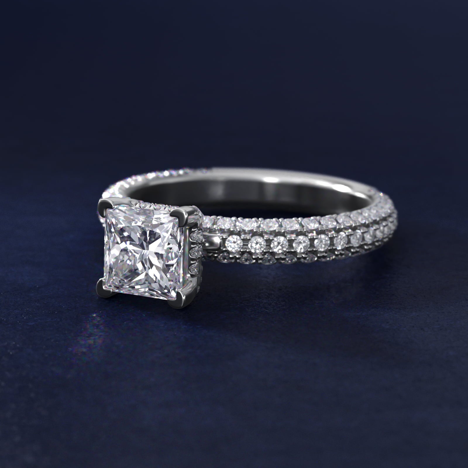 Trio MicroPavŽ Diamond Engagement Ring In 14K White Gold By James Allen - Princess Center