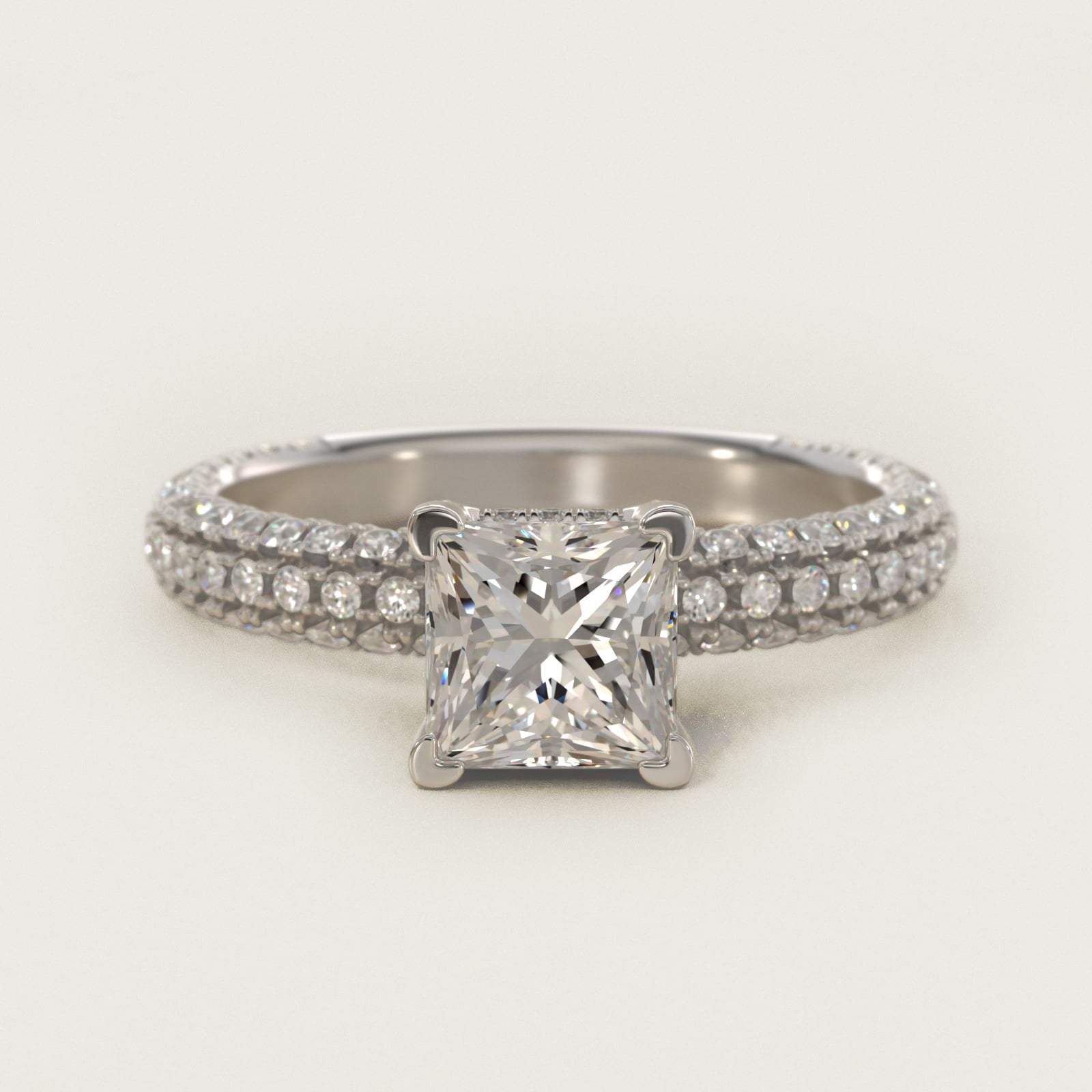 Trio MicroPavŽ Diamond Engagement Ring In 14K White Gold By James Allen - Princess Center
