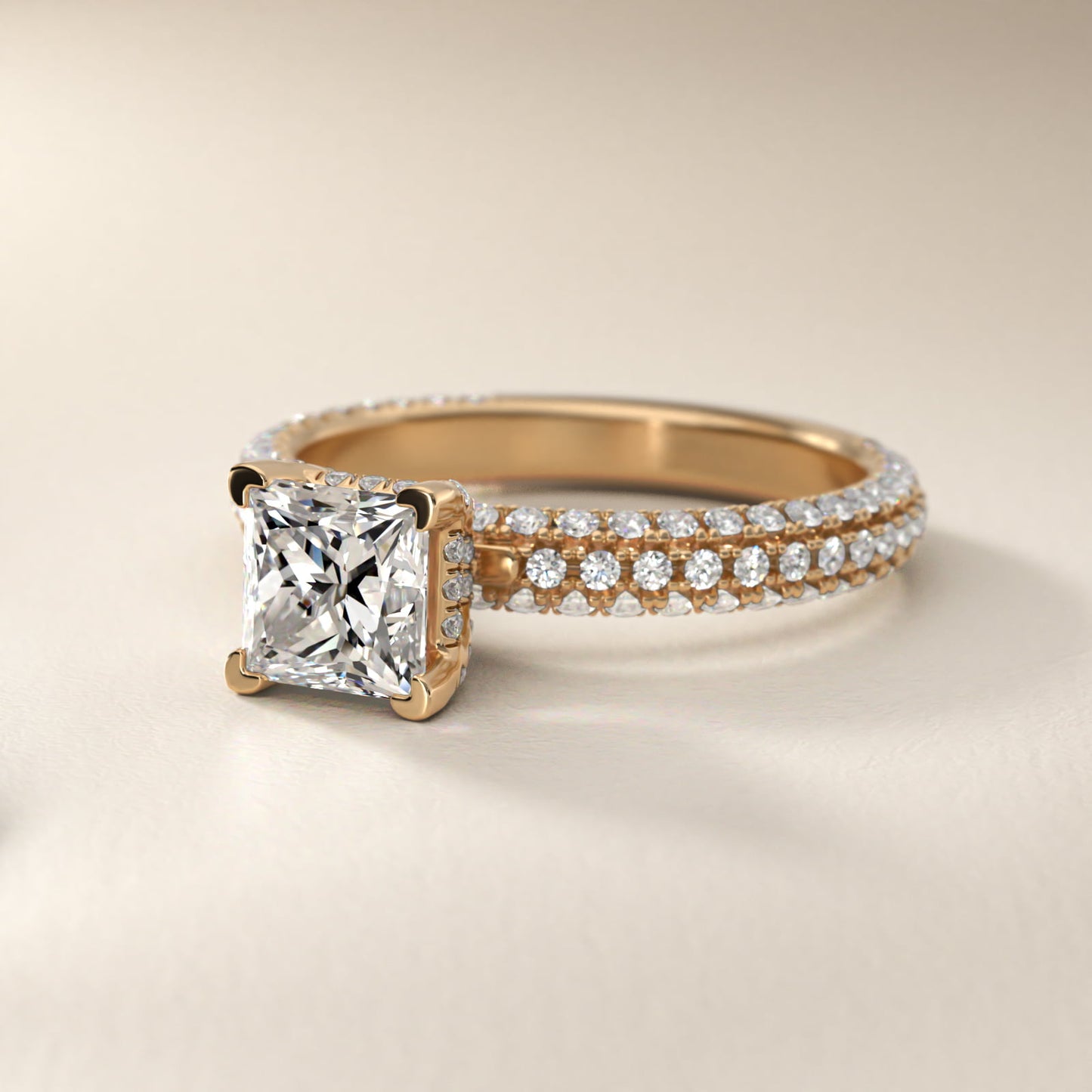 Trio MicroPavŽ Diamond Engagement Ring In 14K Yellow Gold By James Allen - Princess Center