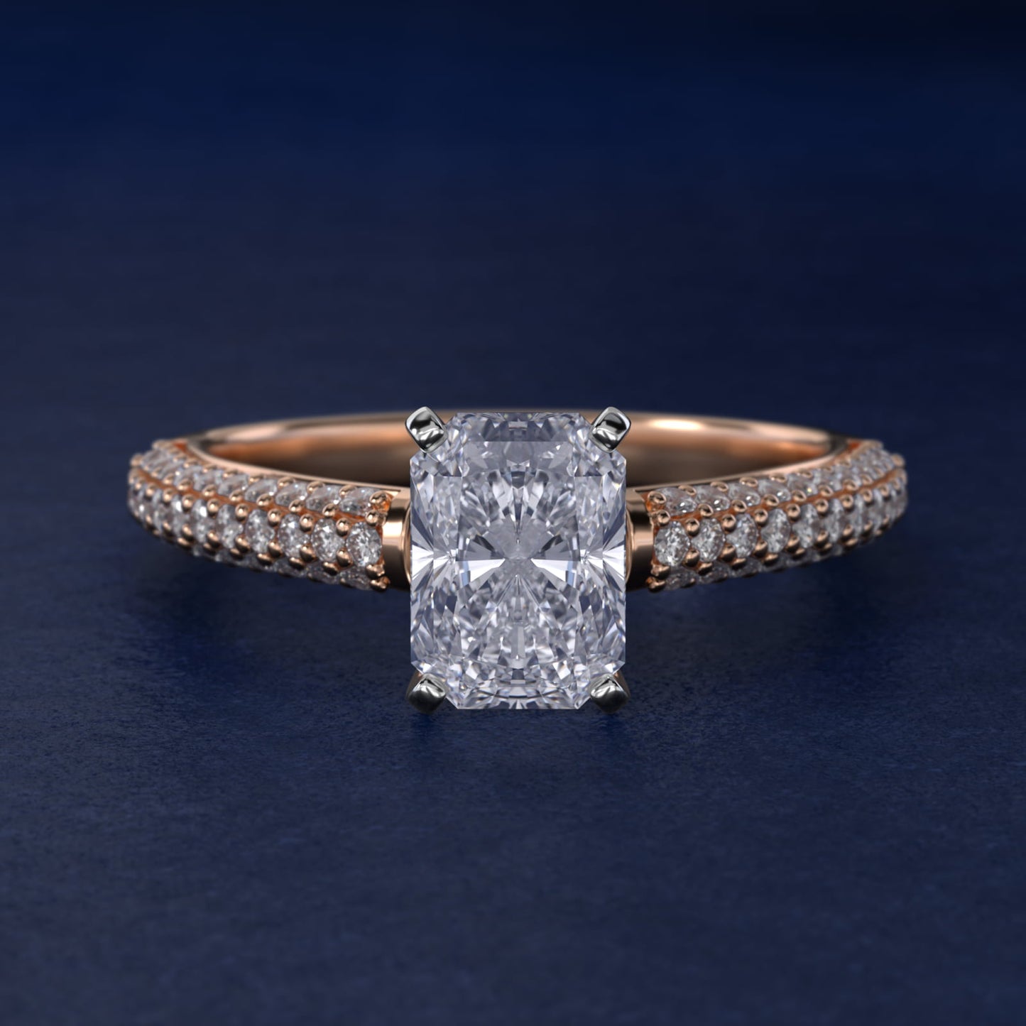 Trio MicropavŽ Diamond Engagement Ring in 14k Rose Gold (1/3 ct. tw.) - Radiant Center
