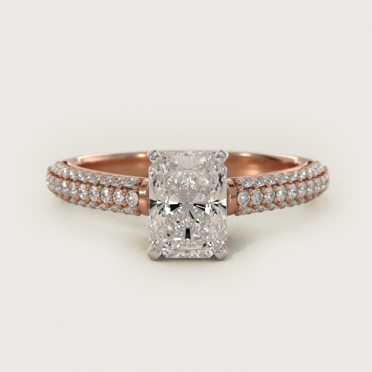Trio MicropavŽ Diamond Engagement Ring in 14k Rose Gold (1/3 ct. tw.) - Radiant Center