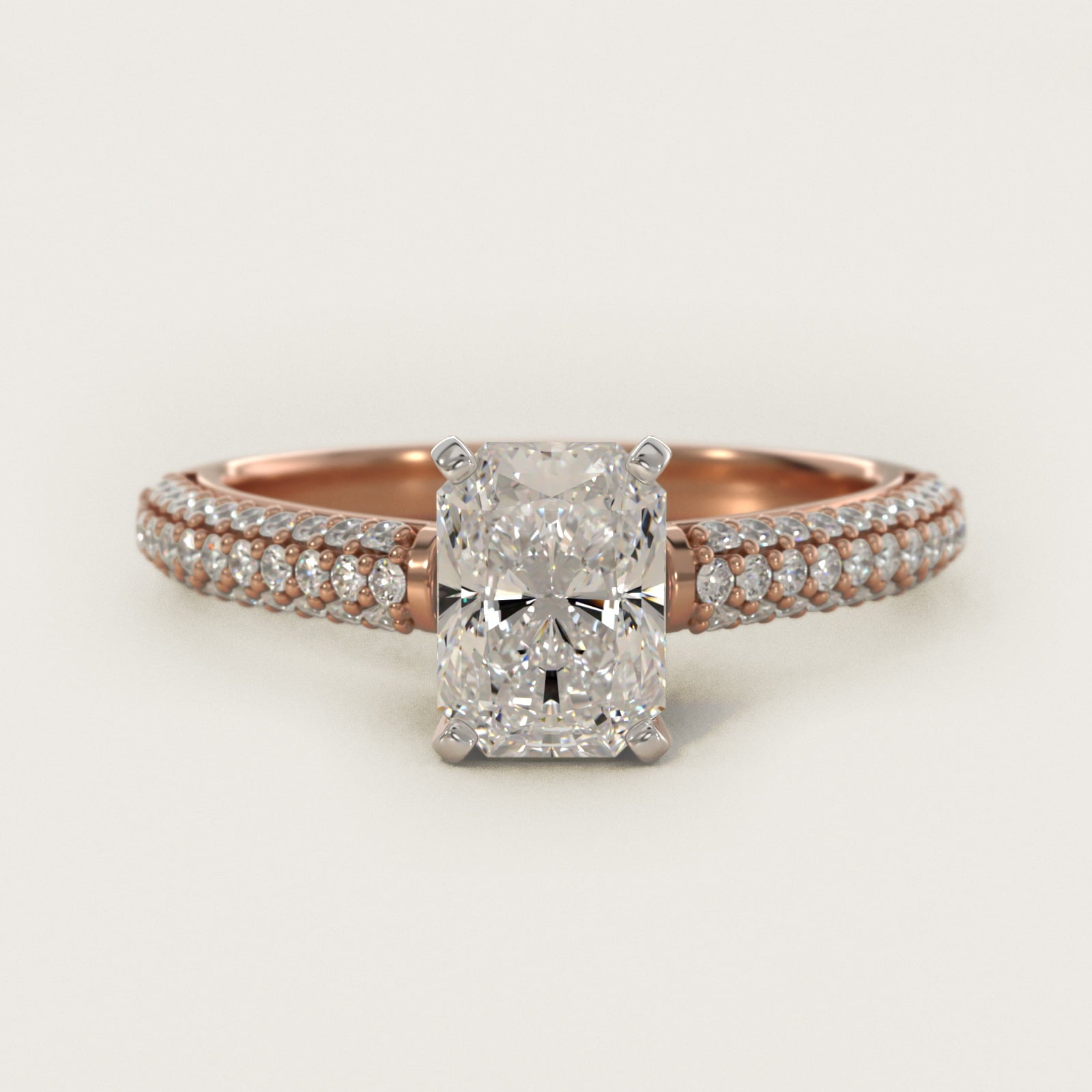 Trio MicropavŽ Diamond Engagement Ring in 14k Rose Gold (1/3 ct. tw.) - Radiant Center
