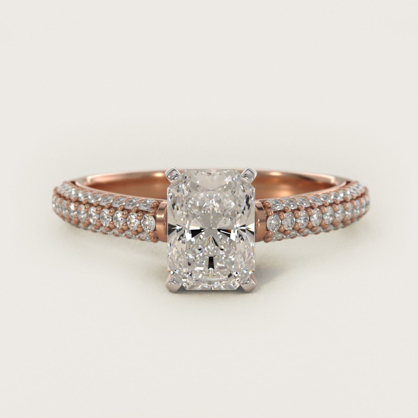 Trio Micropav? Diamond Engagement Ring in 18k Rose Gold (1/3 ct. tw.) - Radiant Center