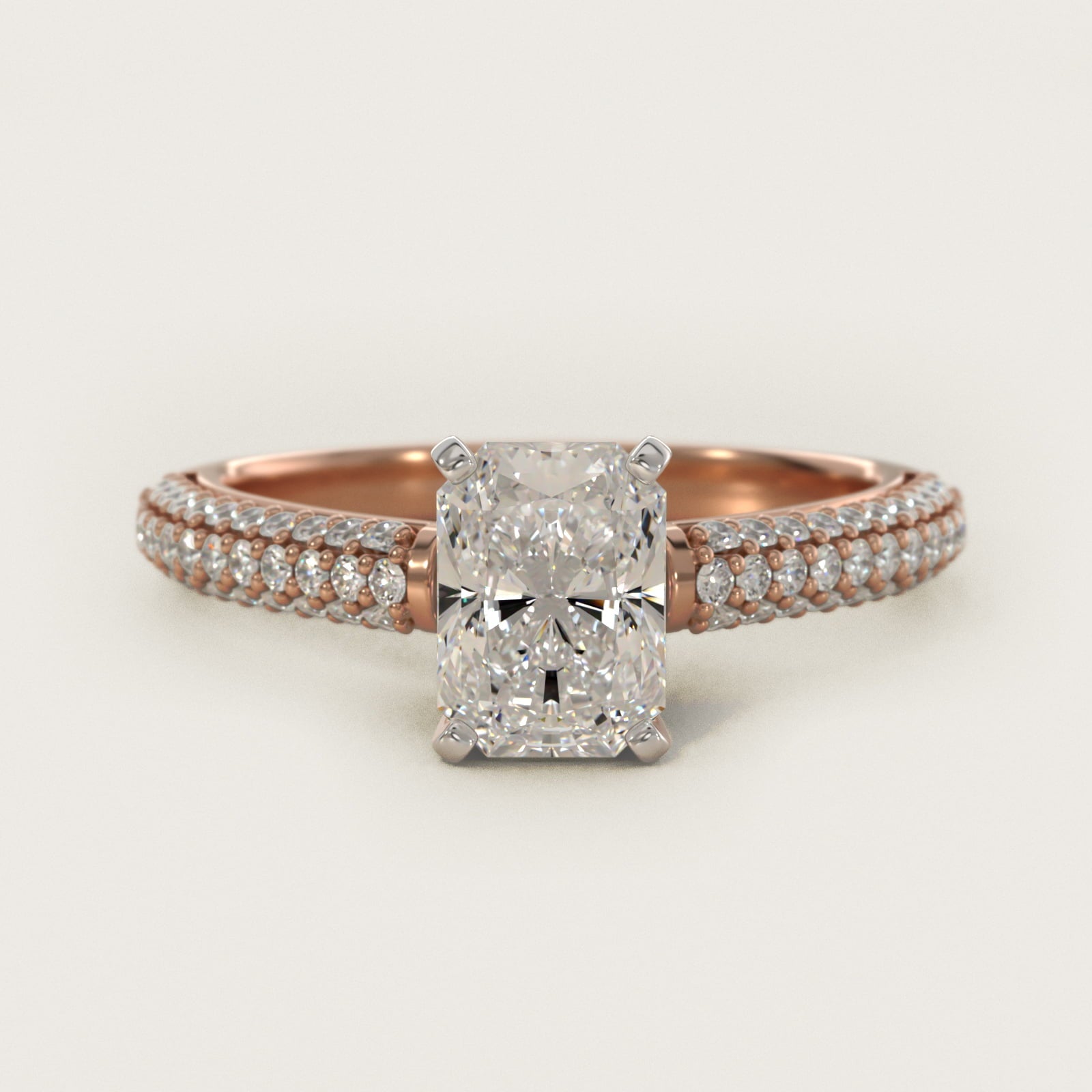 Trio Micropav? Diamond Engagement Ring in 18k Rose Gold (1/3 ct. tw.) - Radiant Center