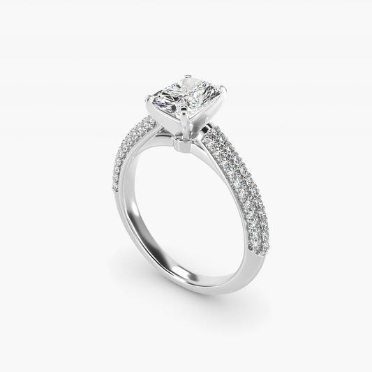 Trio MicropavŽ Diamond Engagement Ring in 14k White Gold (1/3 ct. tw.) - Radiant Center
