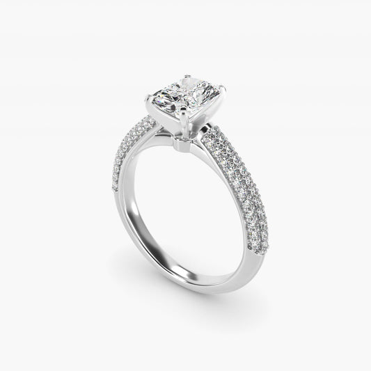Trio Micropav? Diamond Engagement Ring in 18k White Gold (1/3 ct. tw.) - Radiant Center