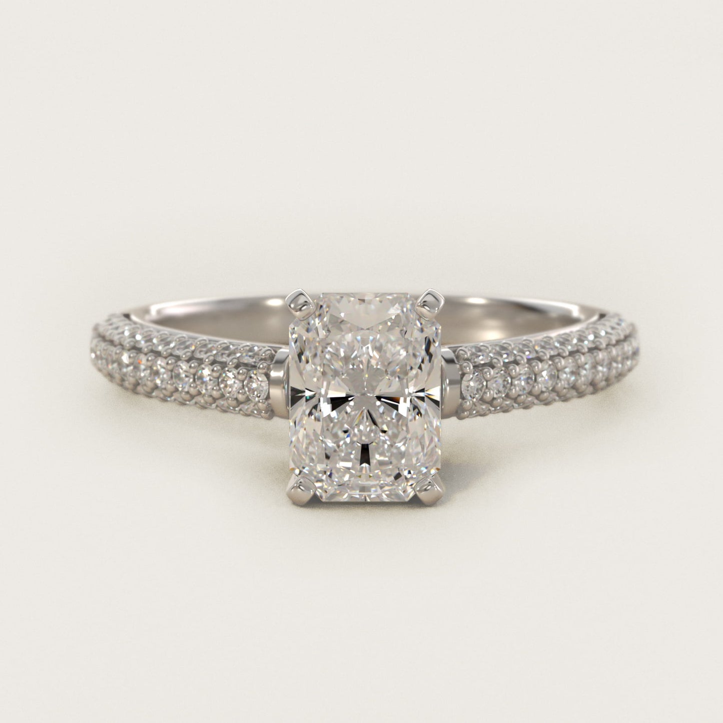 Trio MicropavŽ Diamond Engagement Ring in 14k White Gold (1/3 ct. tw.) - Radiant Center