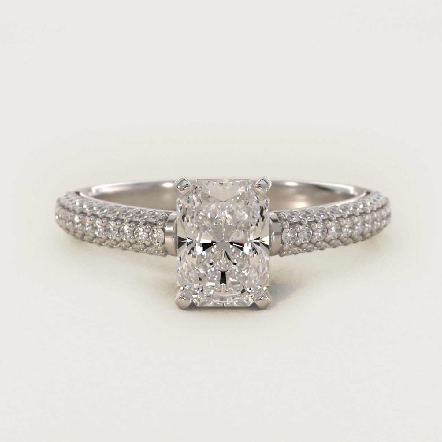 Trio Micropav? Diamond Engagement Ring in 18k White Gold (1/3 ct. tw.) - Radiant Center