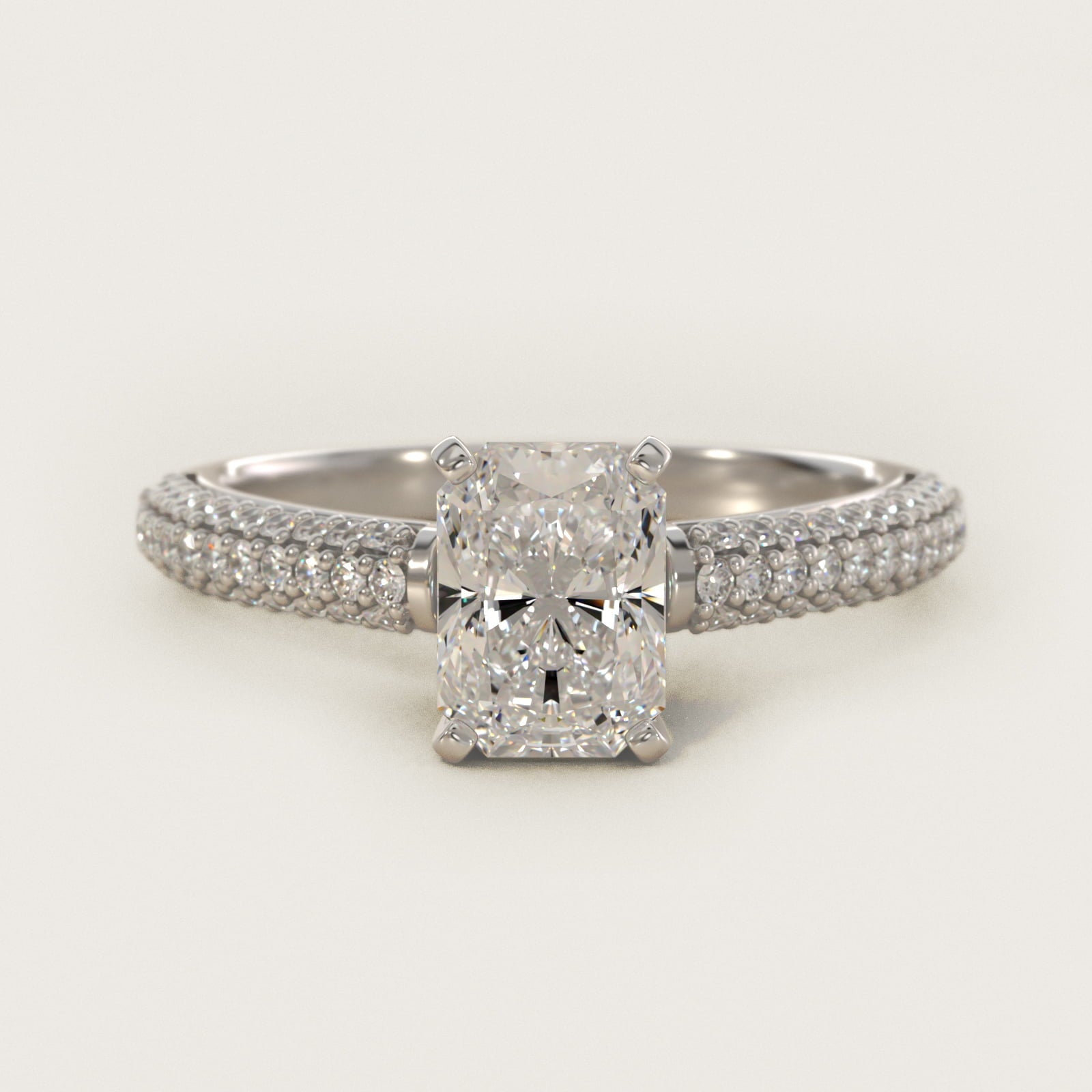Trio Micropav? Diamond Engagement Ring in 18k White Gold (1/3 ct. tw.) - Radiant Center