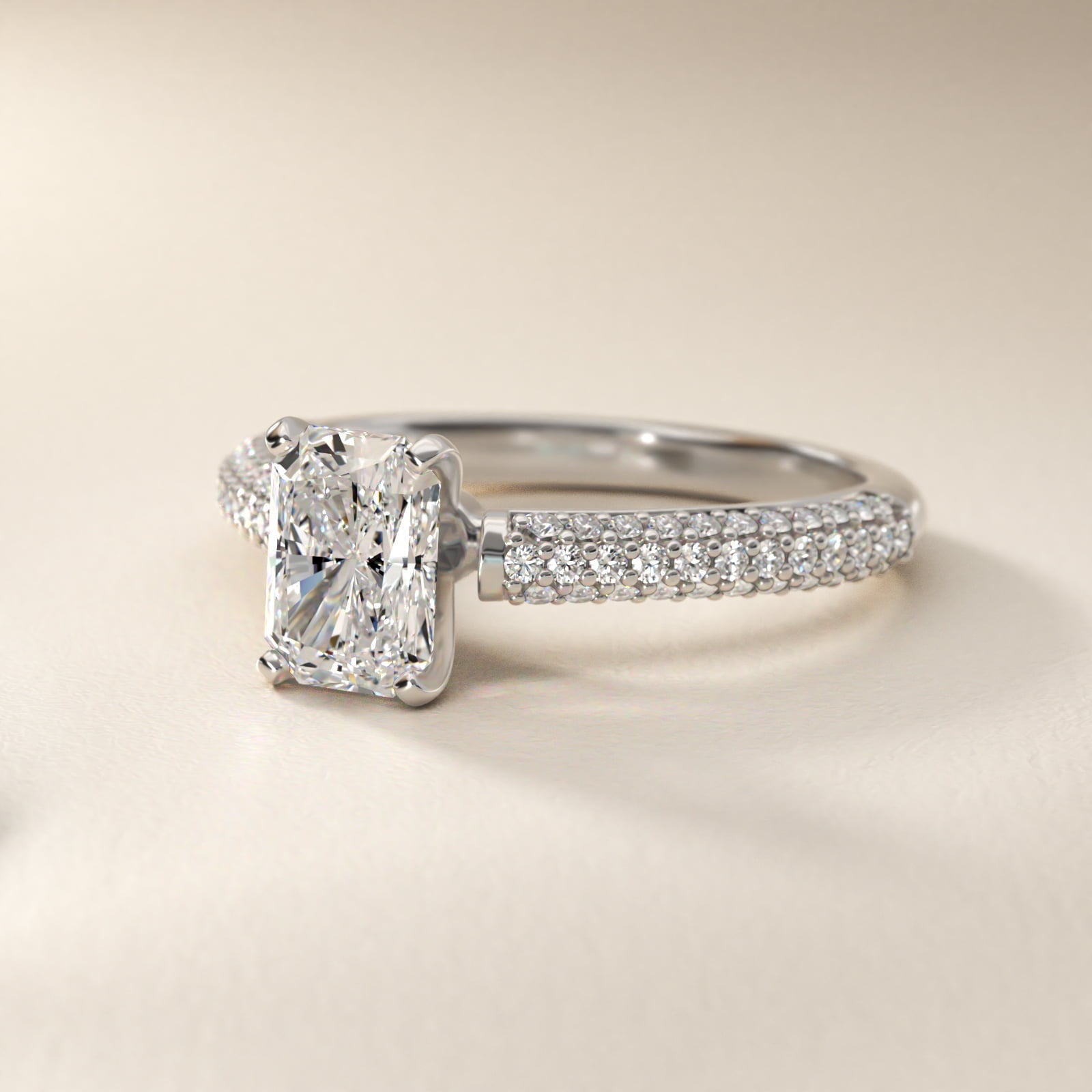 Trio Micropav? Diamond Engagement Ring in 18k White Gold (1/3 ct. tw.) - Radiant Center