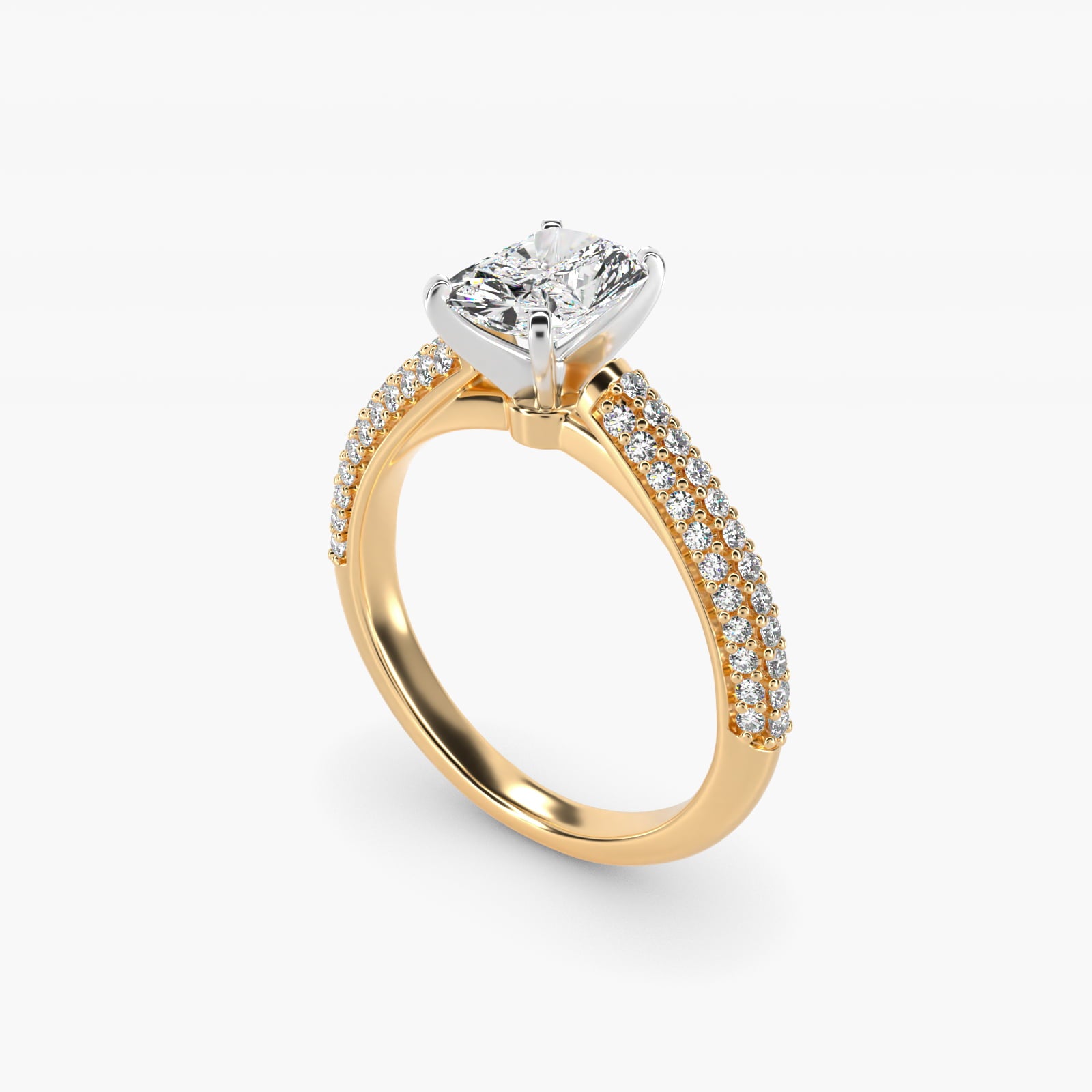 Trio MicropavŽ Diamond Engagement Ring in 14K Yellow Gold (1/3 ct. tw.) - Radiant Center