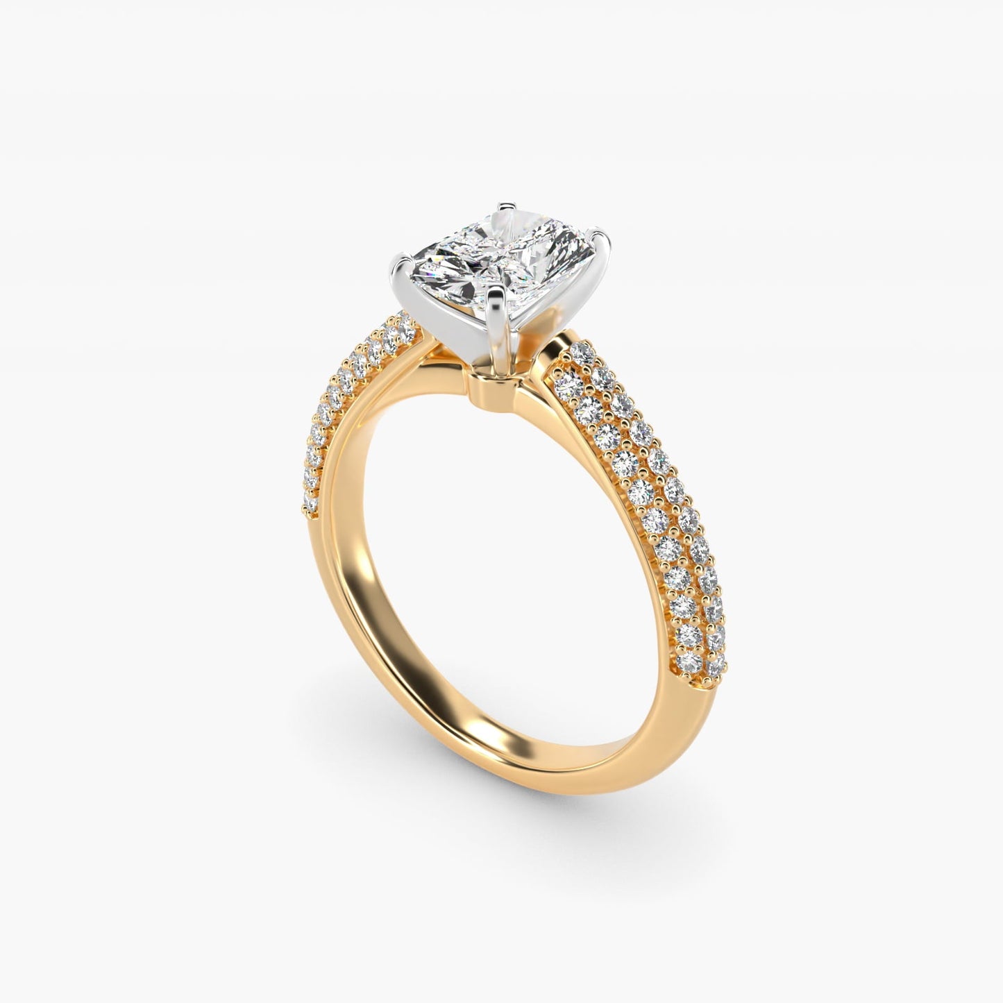 Trio Micropav? Diamond Engagement Ring in 18k Yellow Gold (1/3 ct. tw.) - Radiant Center