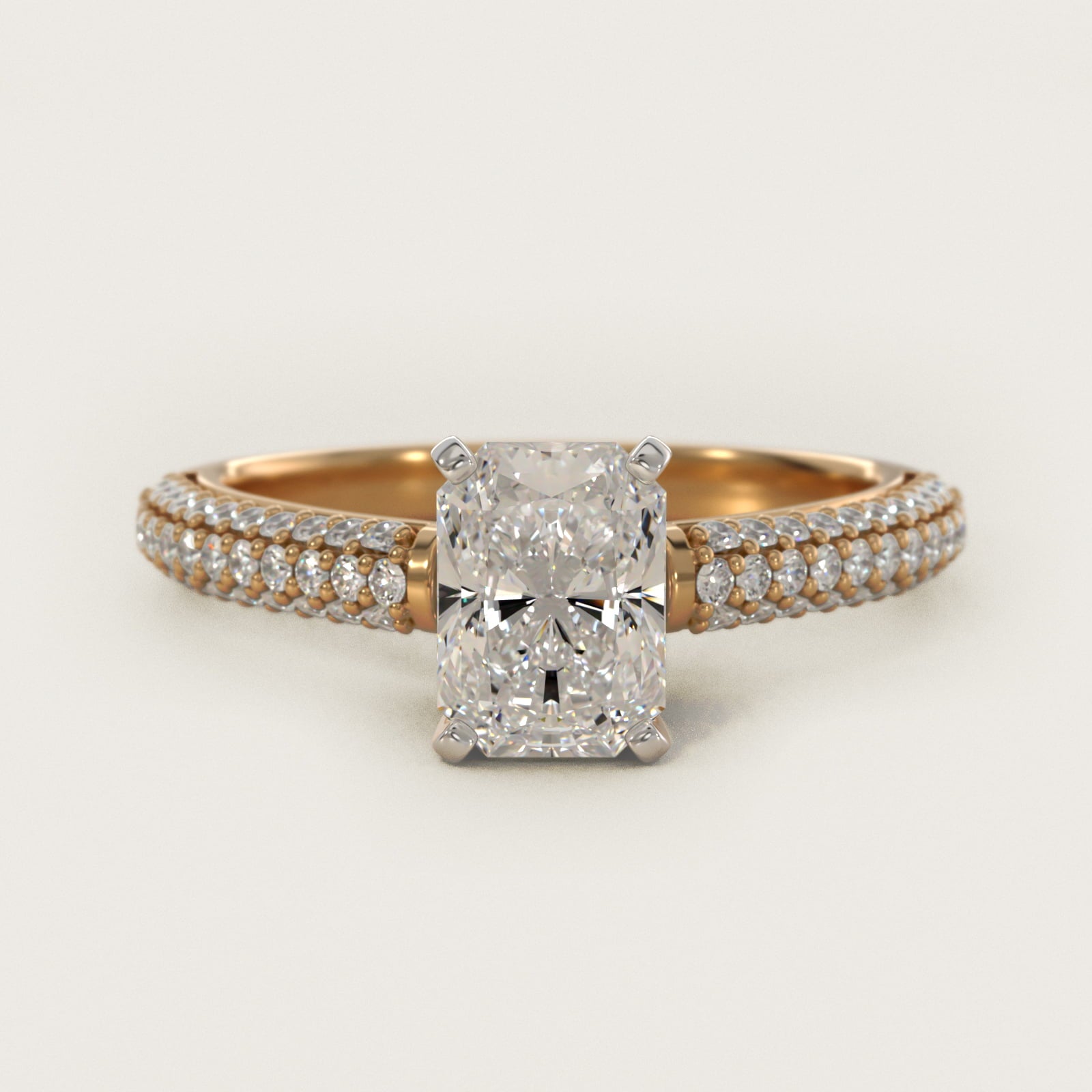Trio MicropavŽ Diamond Engagement Ring in 14K Yellow Gold (1/3 ct. tw.) - Radiant Center