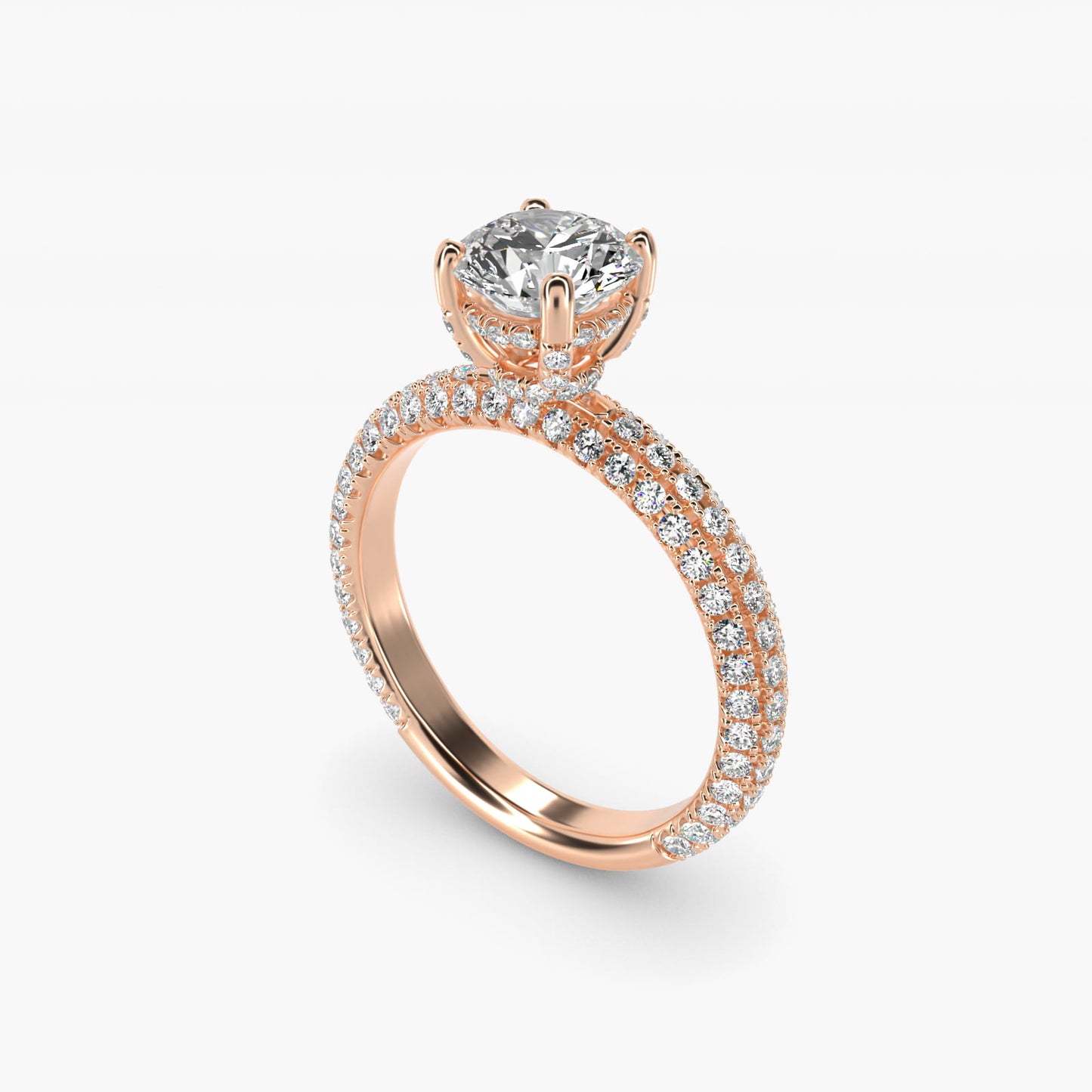 Trio MicroPavŽ Diamond Engagement Ring In 14K Rose Gold By James Allen - Round Center