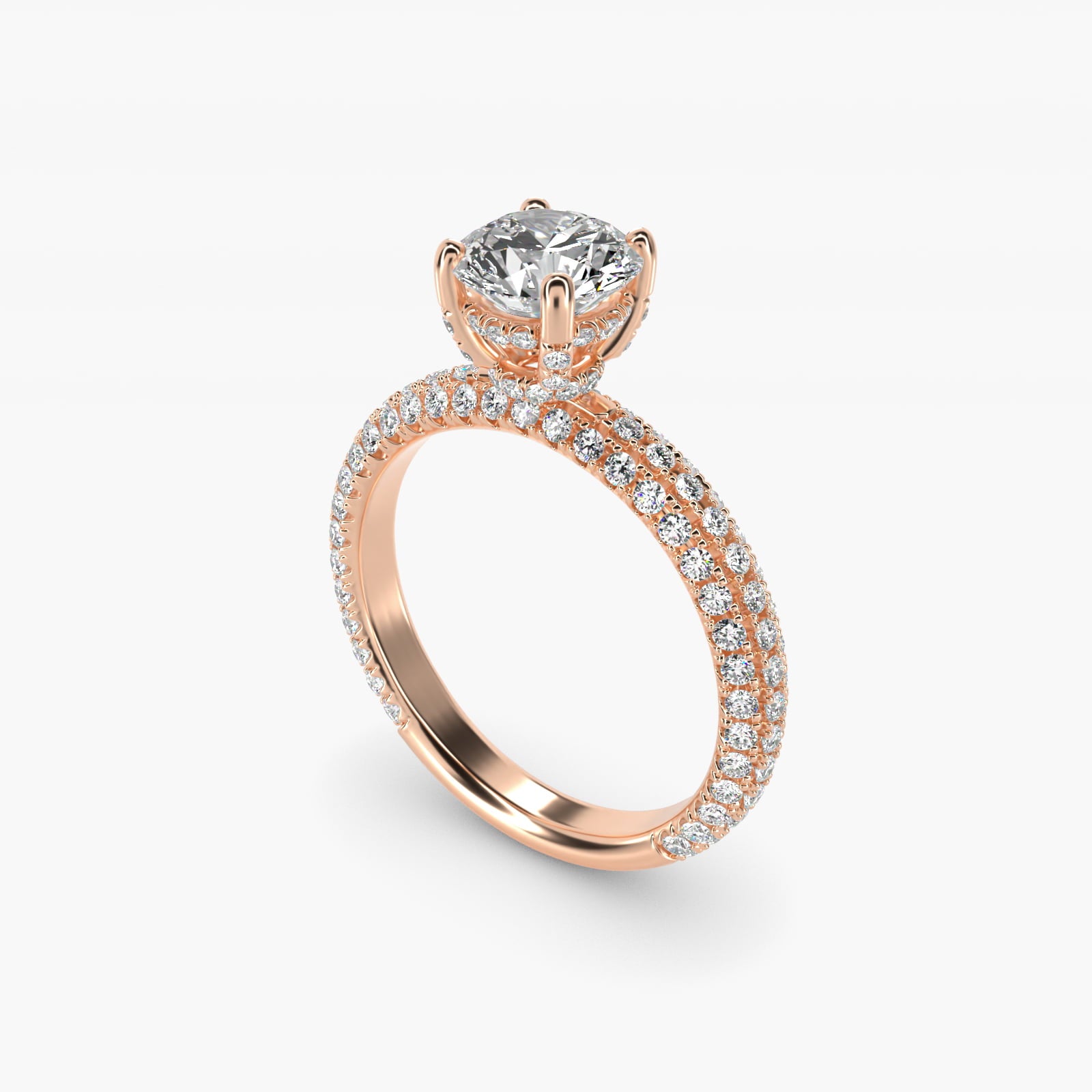 Trio MicroPavŽ Diamond Engagement Ring In 14K Rose Gold By James Allen - Round Center