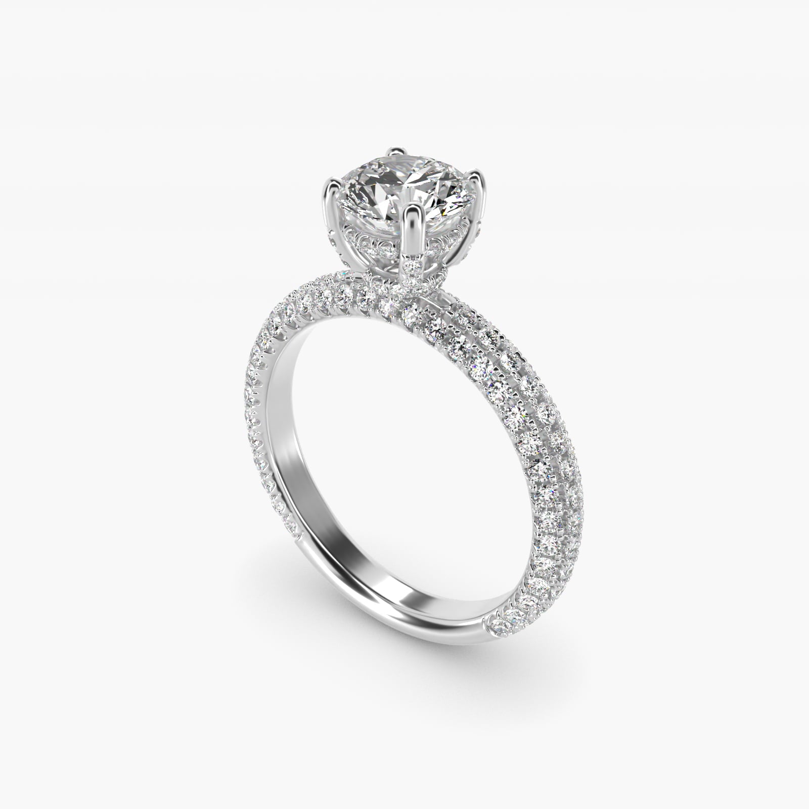 Trio MicroPavŽ Diamond Engagement Ring In 14K White Gold By James Allen - Round Center