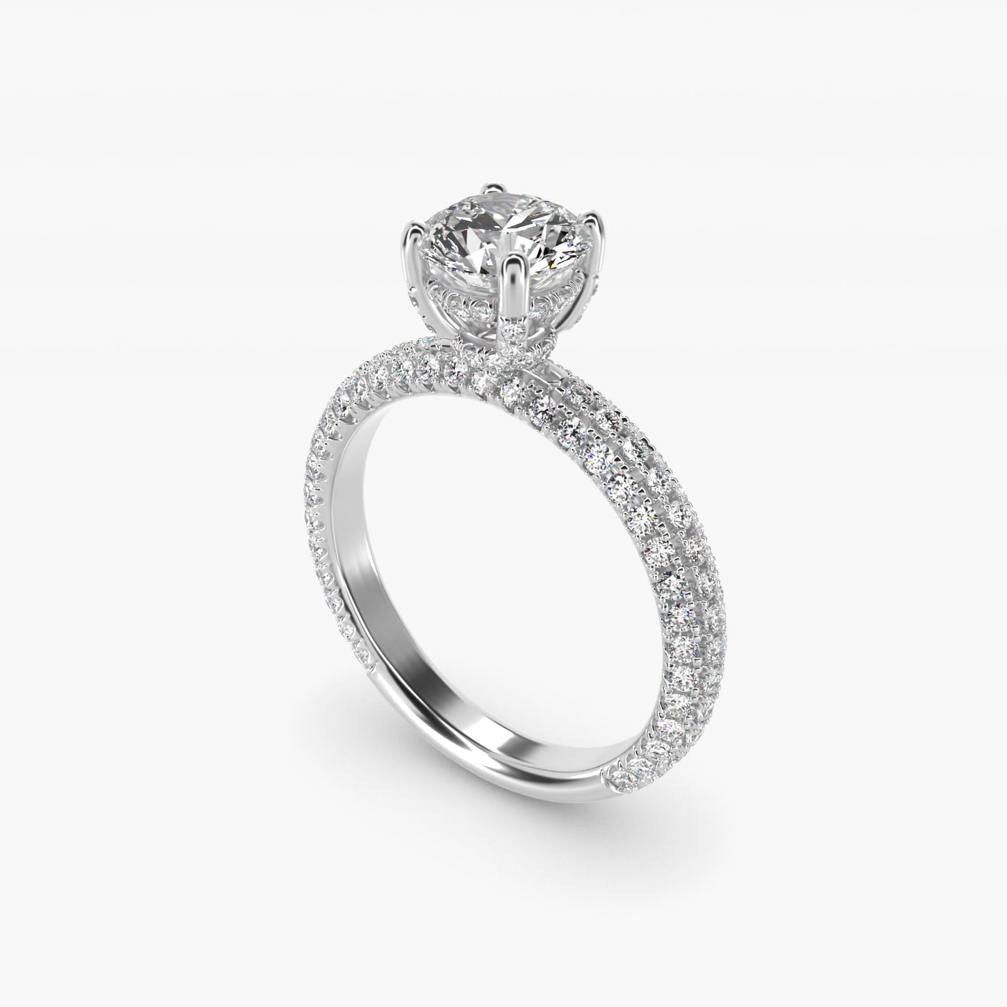 Trio MicroPav? Diamond Engagement Ring In 18k White Gold By James Allen - Round Center