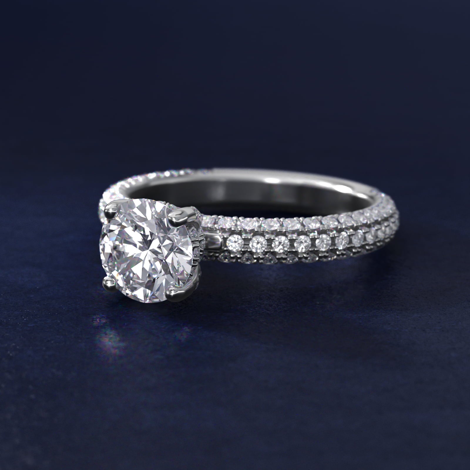 Trio MicroPavŽ Diamond Engagement Ring In 14K White Gold By James Allen - Round Center