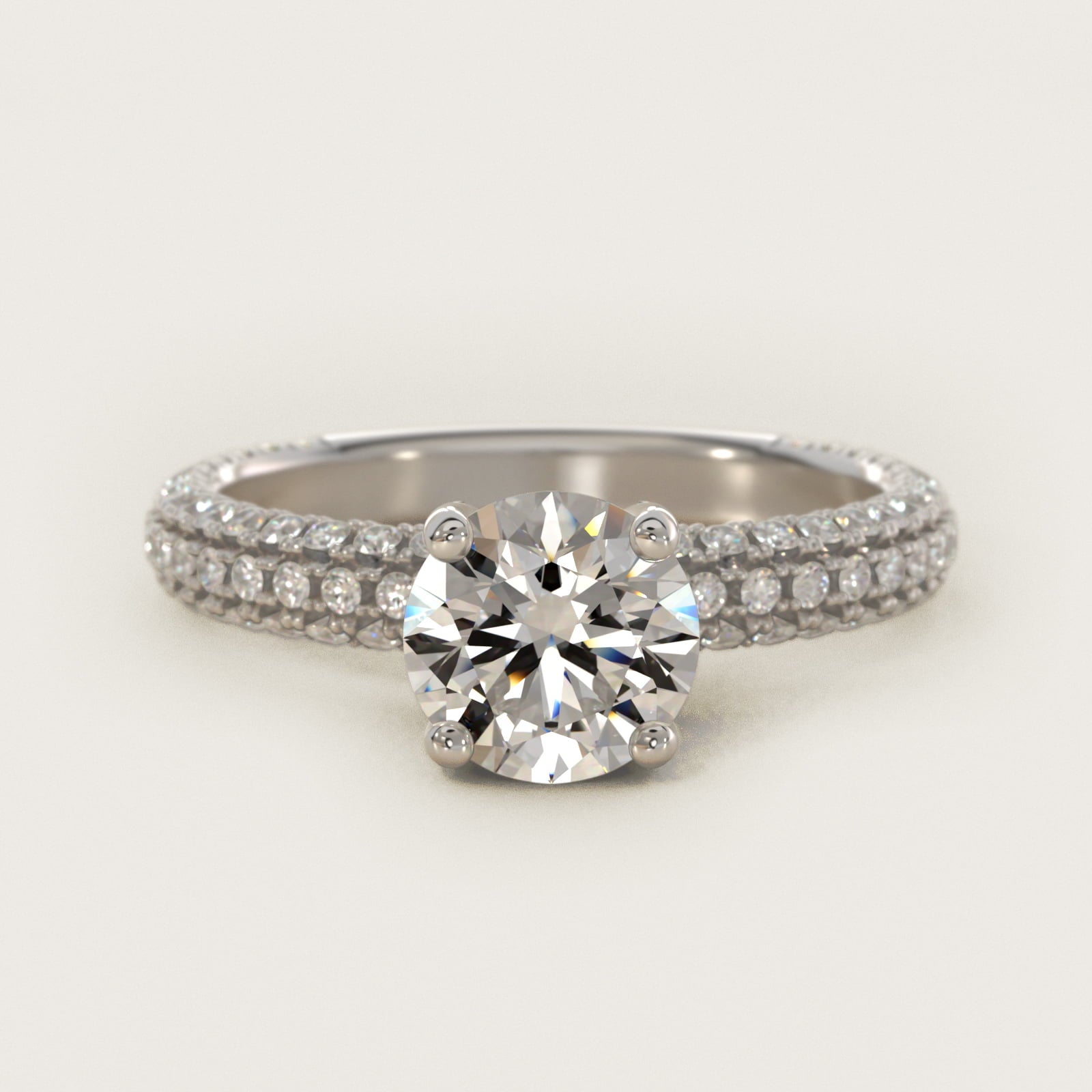 Trio MicroPav? Diamond Engagement Ring In 18k White Gold By James Allen - Round Center