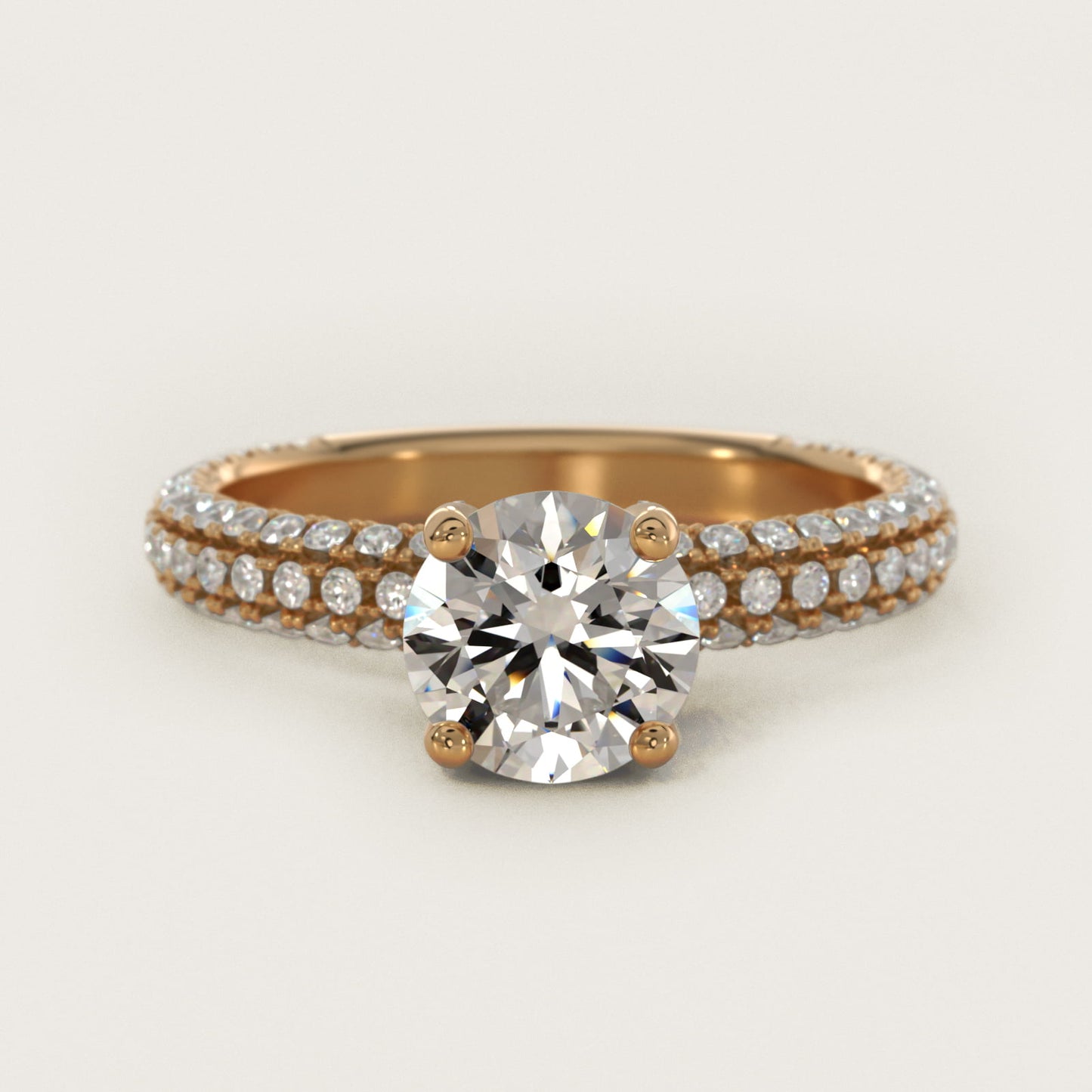Trio MicroPavŽ Diamond Engagement Ring In 14K Yellow Gold By James Allen - Round Center