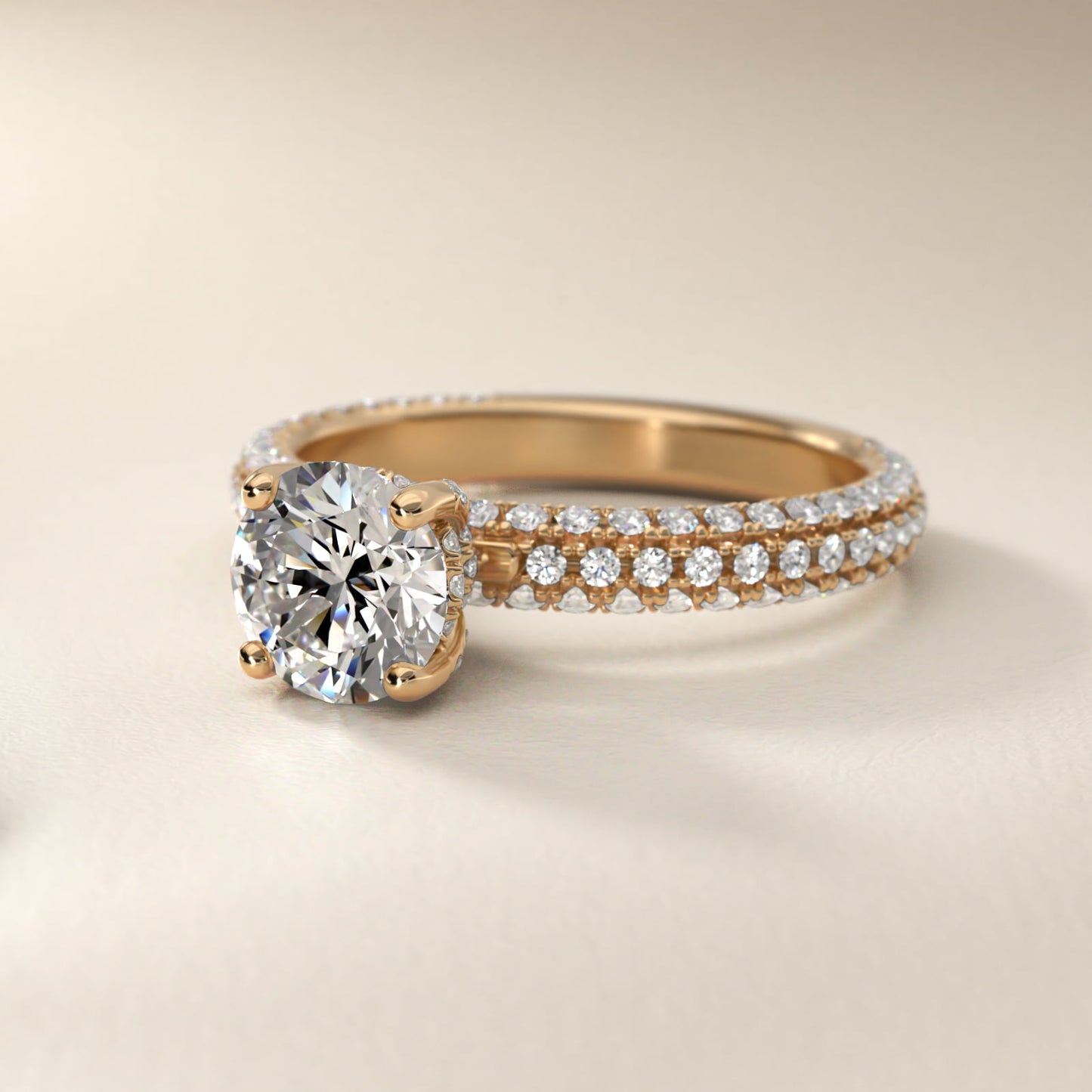 Trio MicroPavŽ Diamond Engagement Ring In 14K Yellow Gold By James Allen - Round Center