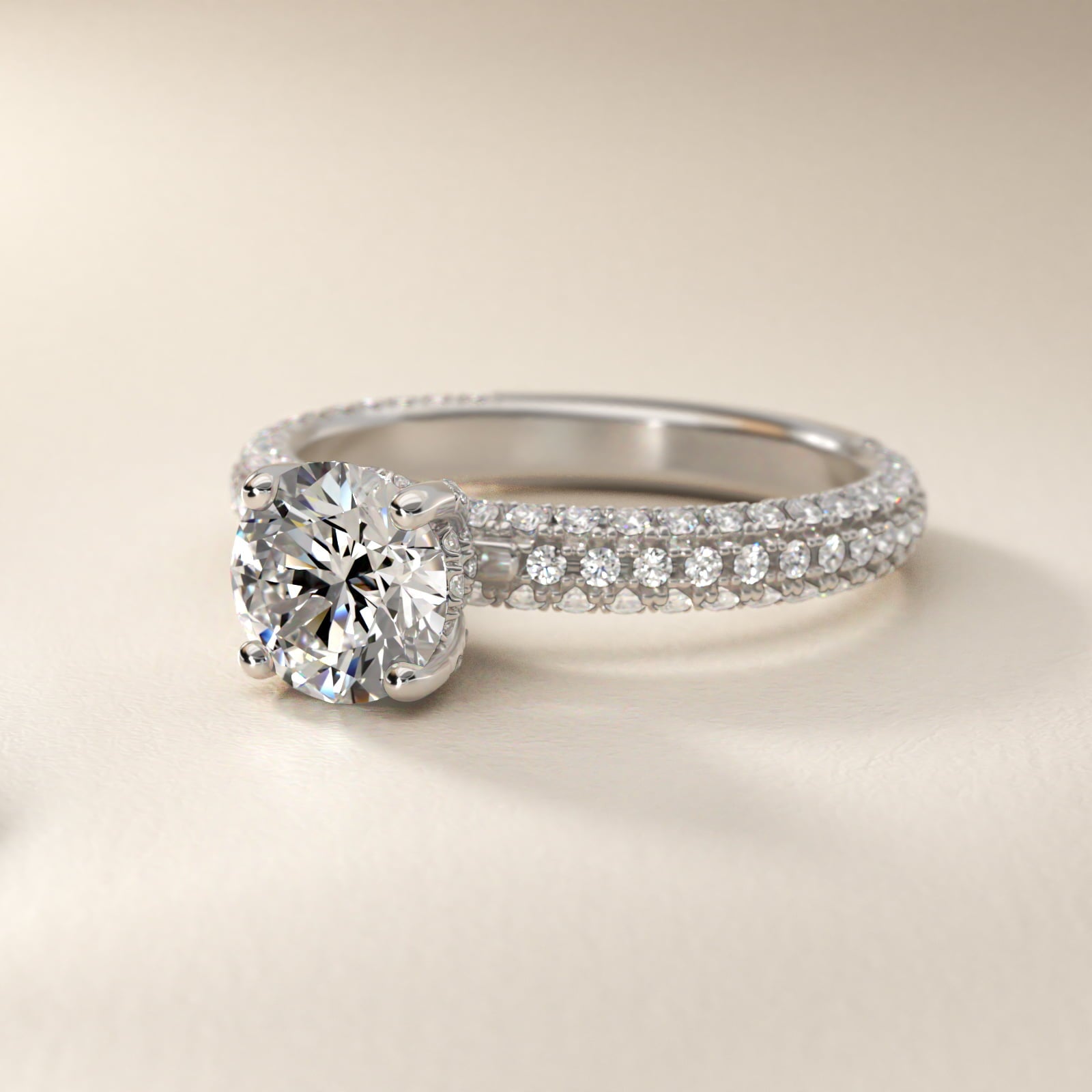 Trio MicroPav? Diamond Engagement Ring In Platinum By James Allen - Round Center