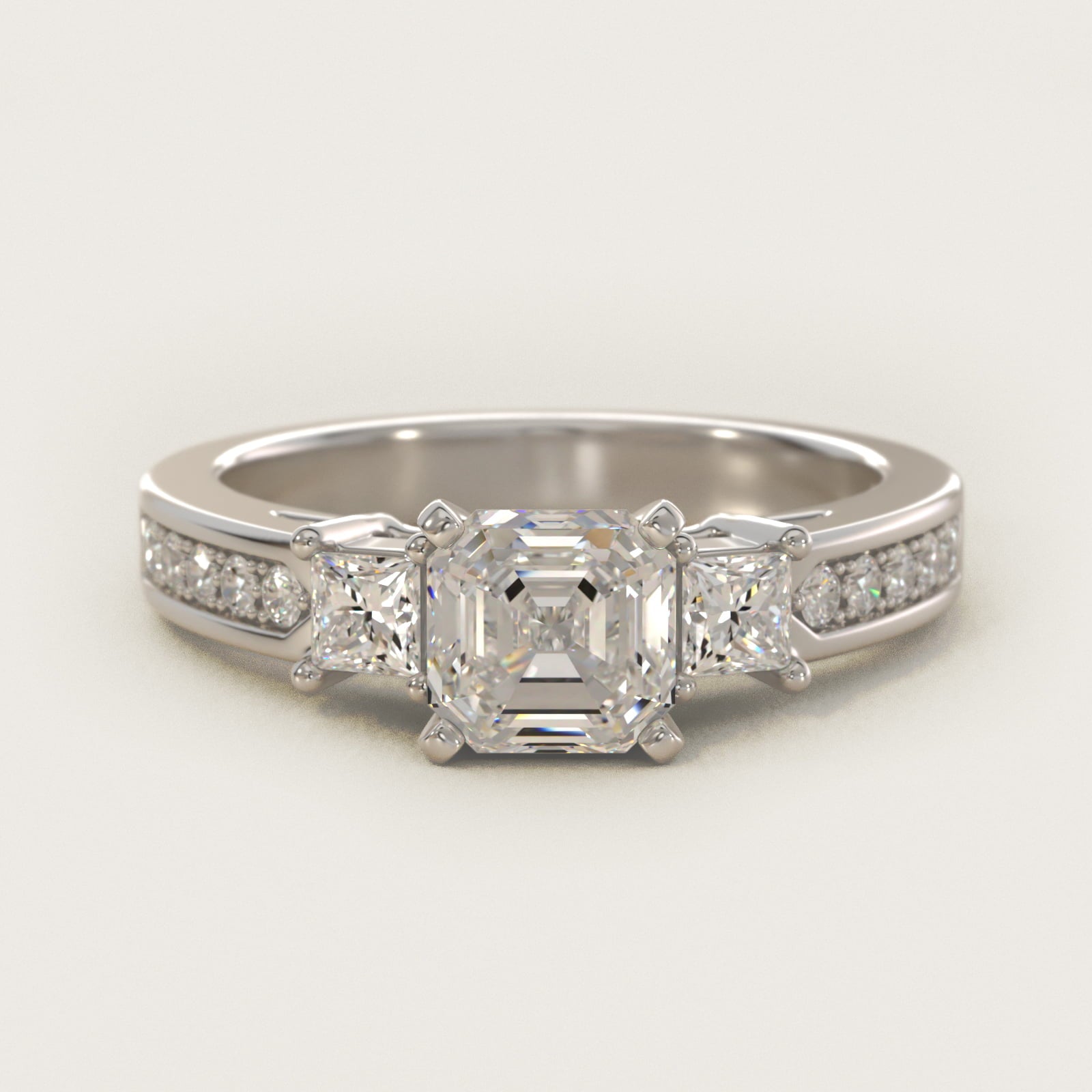Trio Princess Cut PavŽ Diamond Engagement Ring in 14k White Gold (1/3 ct. tw.) - Asscher Center