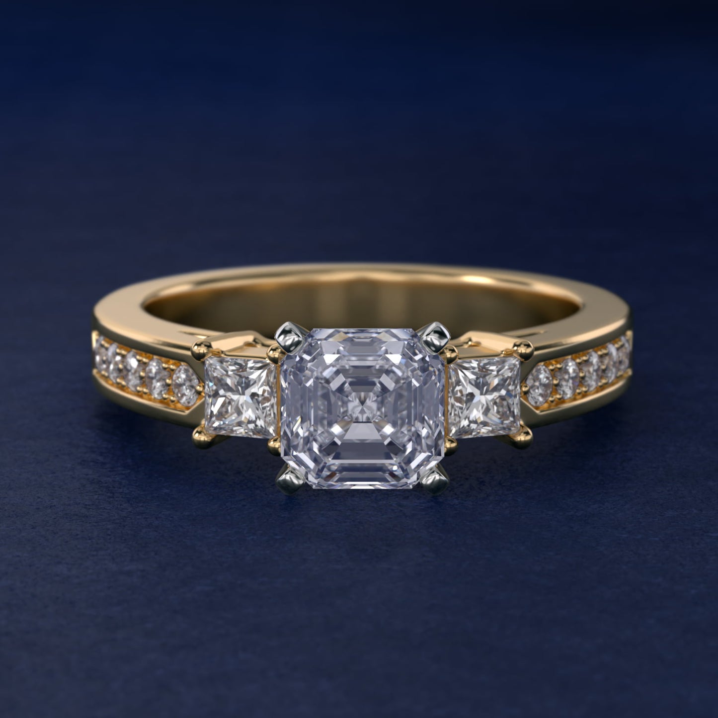 Trio Princess Cut Pav? Diamond Engagement Ring in 18k Yellow Gold (1/3 ct. tw.) - Asscher Center