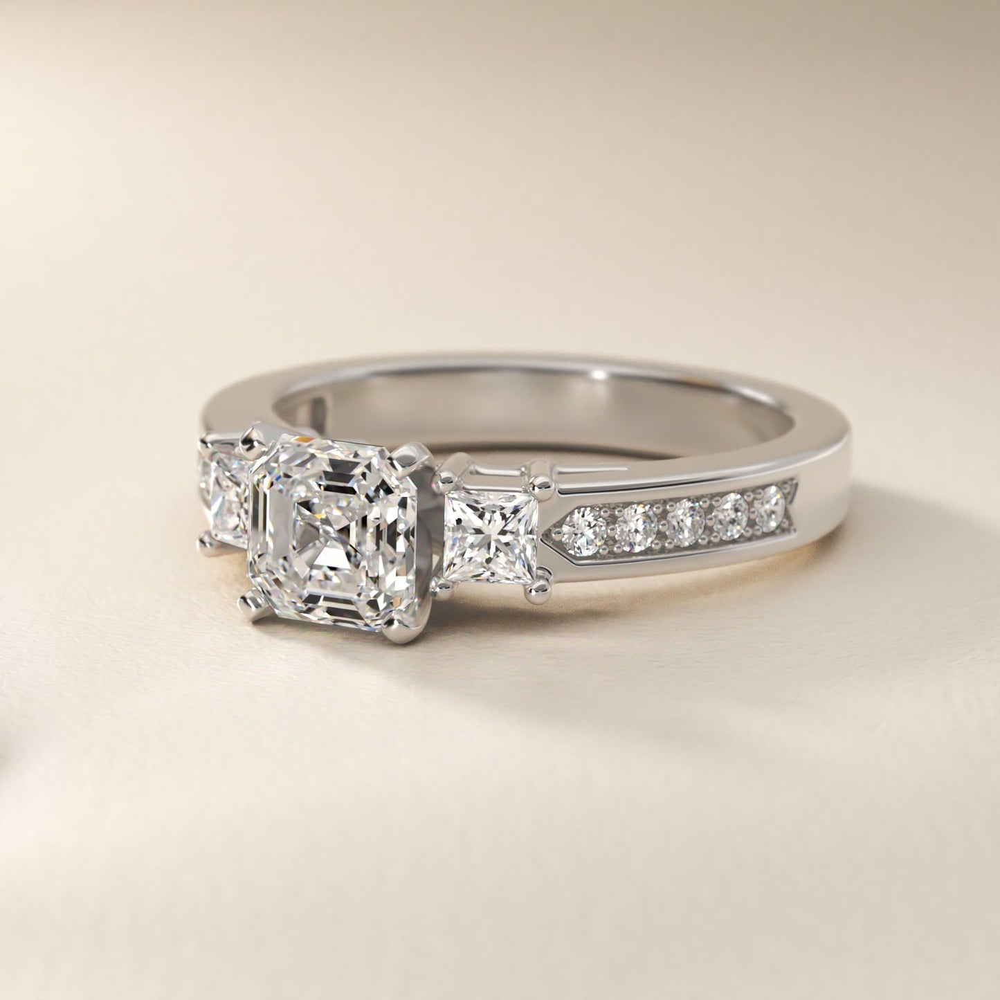 Trio Princess Cut Pav? Diamond Engagement Ring in Platinum (1/3 ct. tw.) - Asscher Center