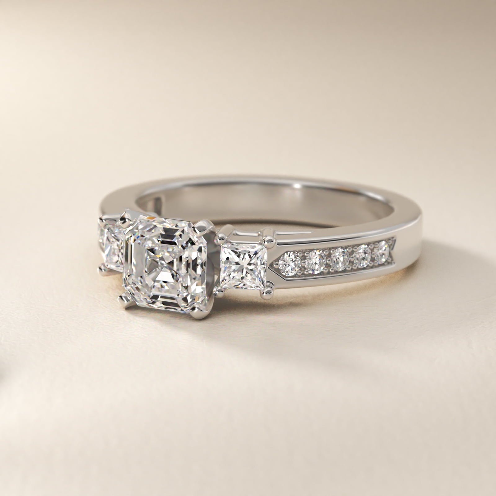 Trio Princess Cut Pav? Diamond Engagement Ring in Platinum (1/3 ct. tw.) - Asscher Center